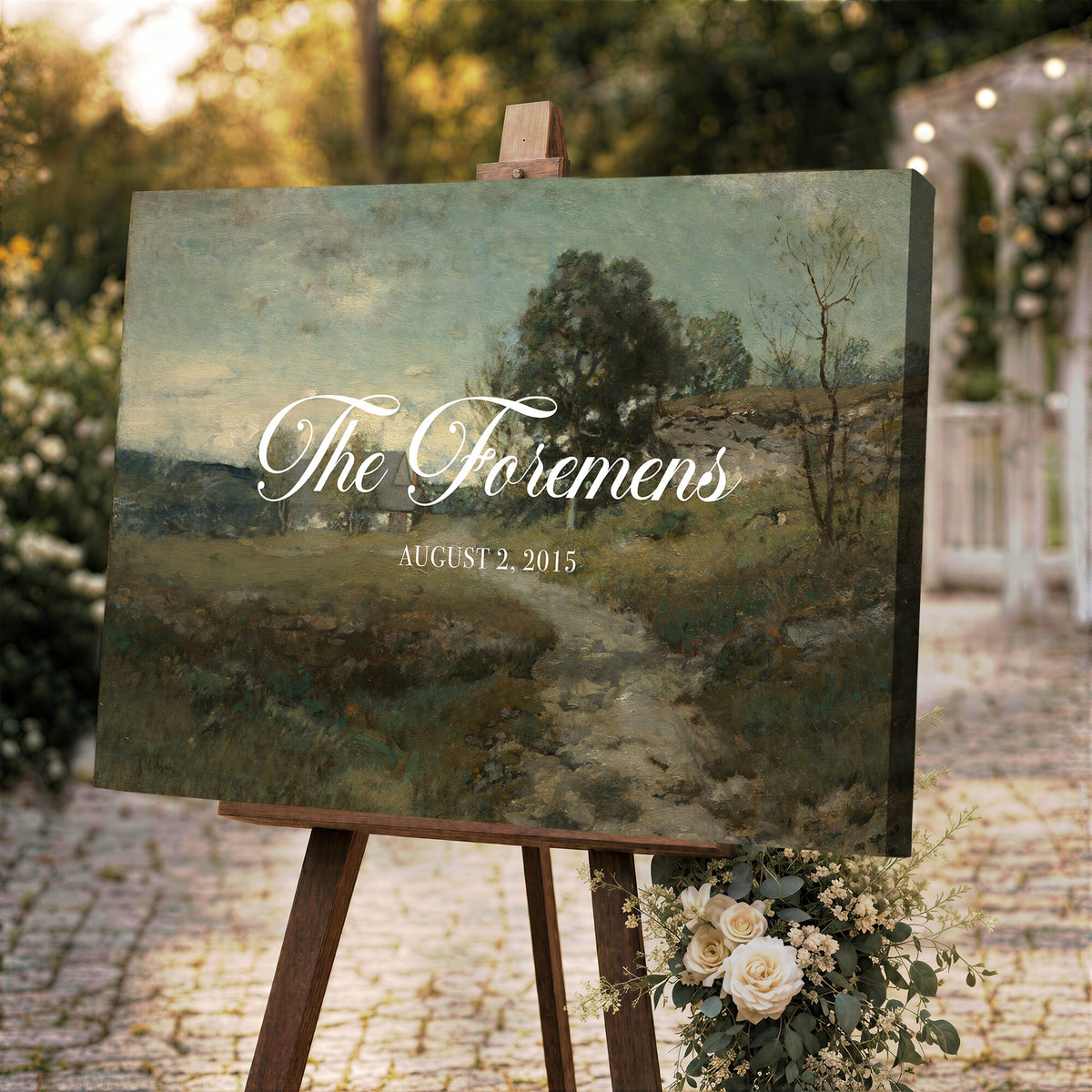 29249006-MCV-HS-36X24 - Personalized Family Name Sign | Country Lane Vintage Landscape Canvas | Wedding Gift