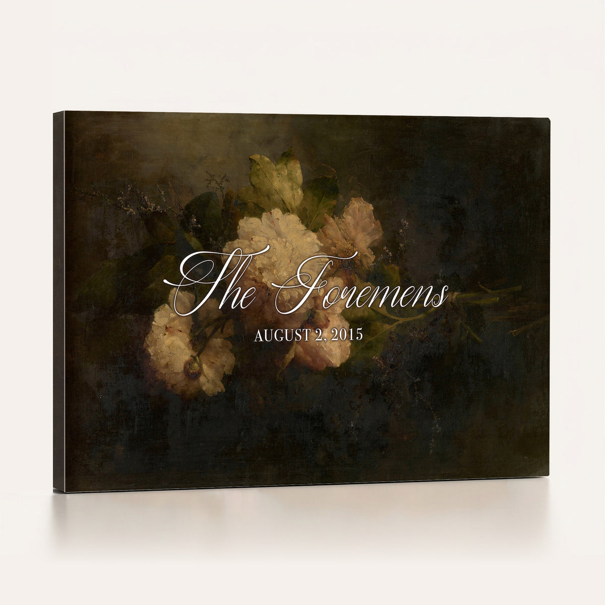 52520004-MCV-HS-36X24 - Personalized Family Name Sign | Cream Blooms Vintage Floral Canvas | Wedding Gift