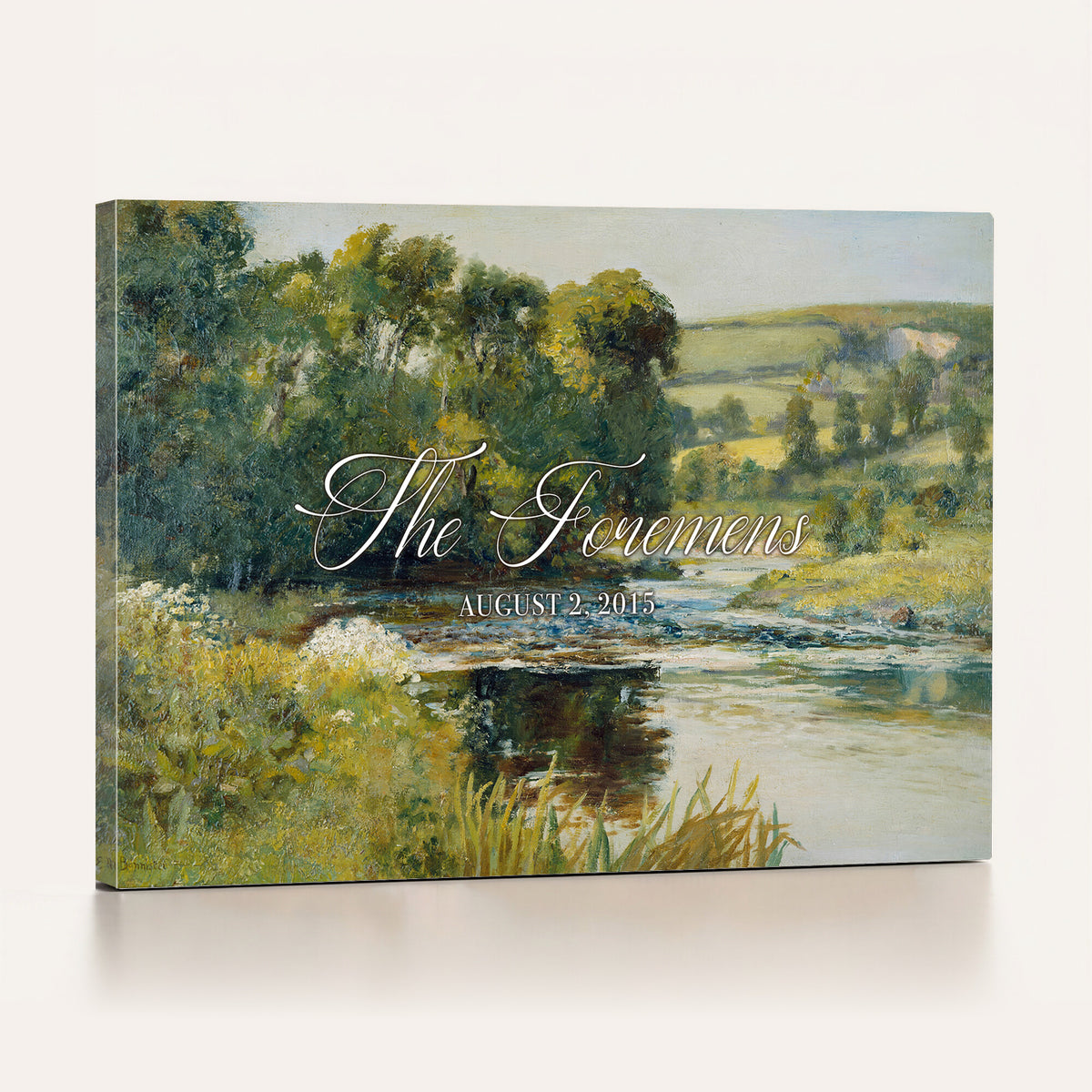 70450758-MCV-HS-36X24 - Wedding Easel Sign | Personalized Countryside Stream Vintage Canvas | Framed Welcome Sign for Ceremony