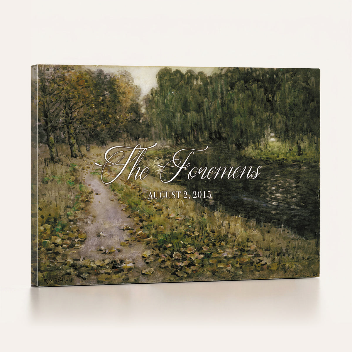 45791465-MCV-HS-36X24 - Personalized Family Name Sign | Woodland Path Vintage Landscape Canvas | Wedding Gift
