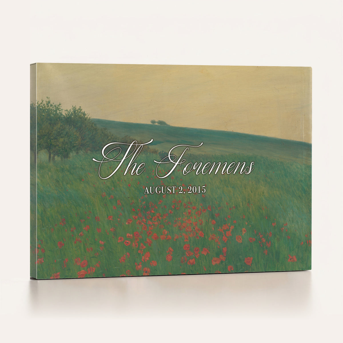 29657787-MCV-HS-36X24 - Personalized Family Name Sign | Poppy Field Vintage Landscape Canvas | Wedding Gift
