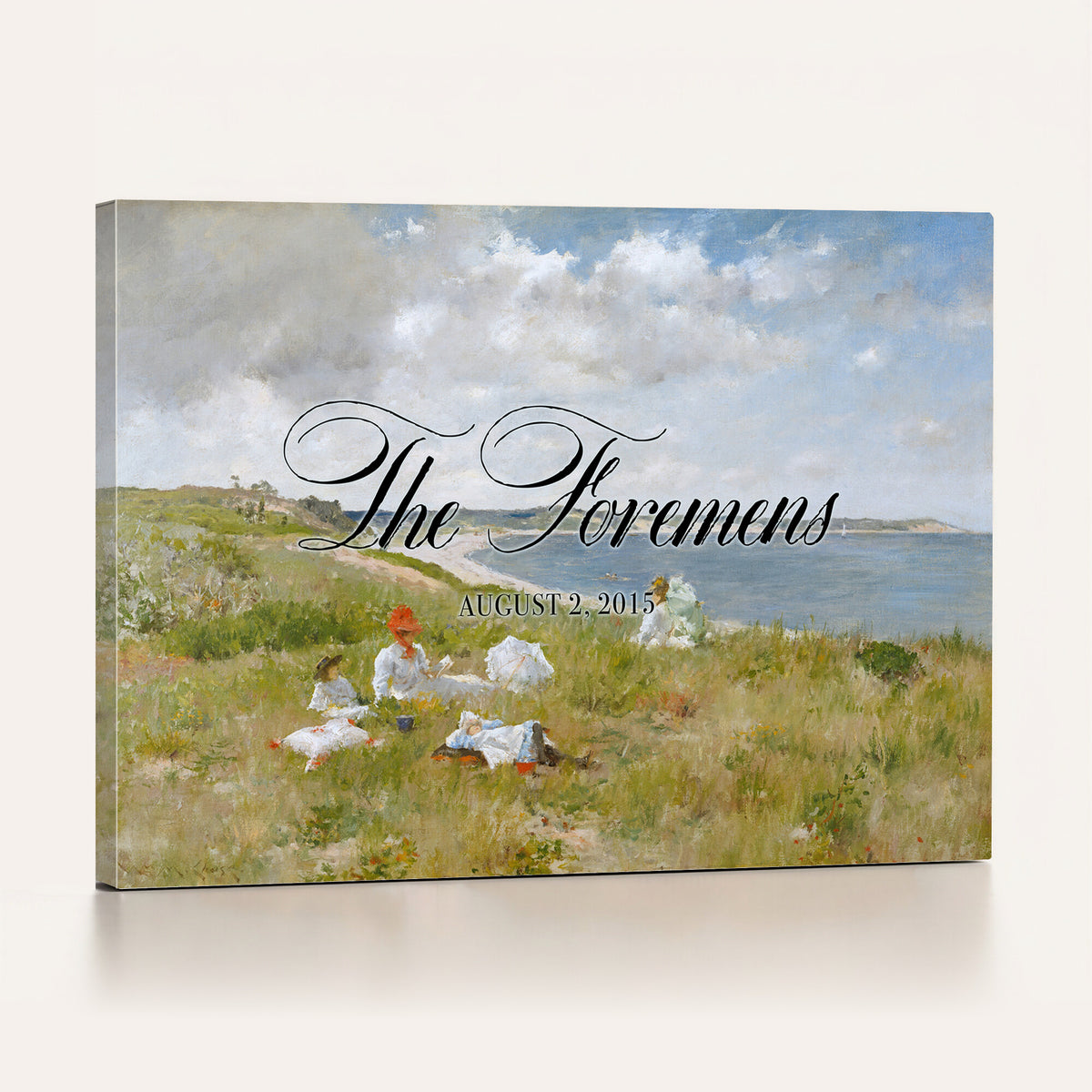 70430546-MCV-HS-36X24 - Personalized Family Name Sign | Hillside Picnic Vintage Landscape Canvas | Wedding Gift