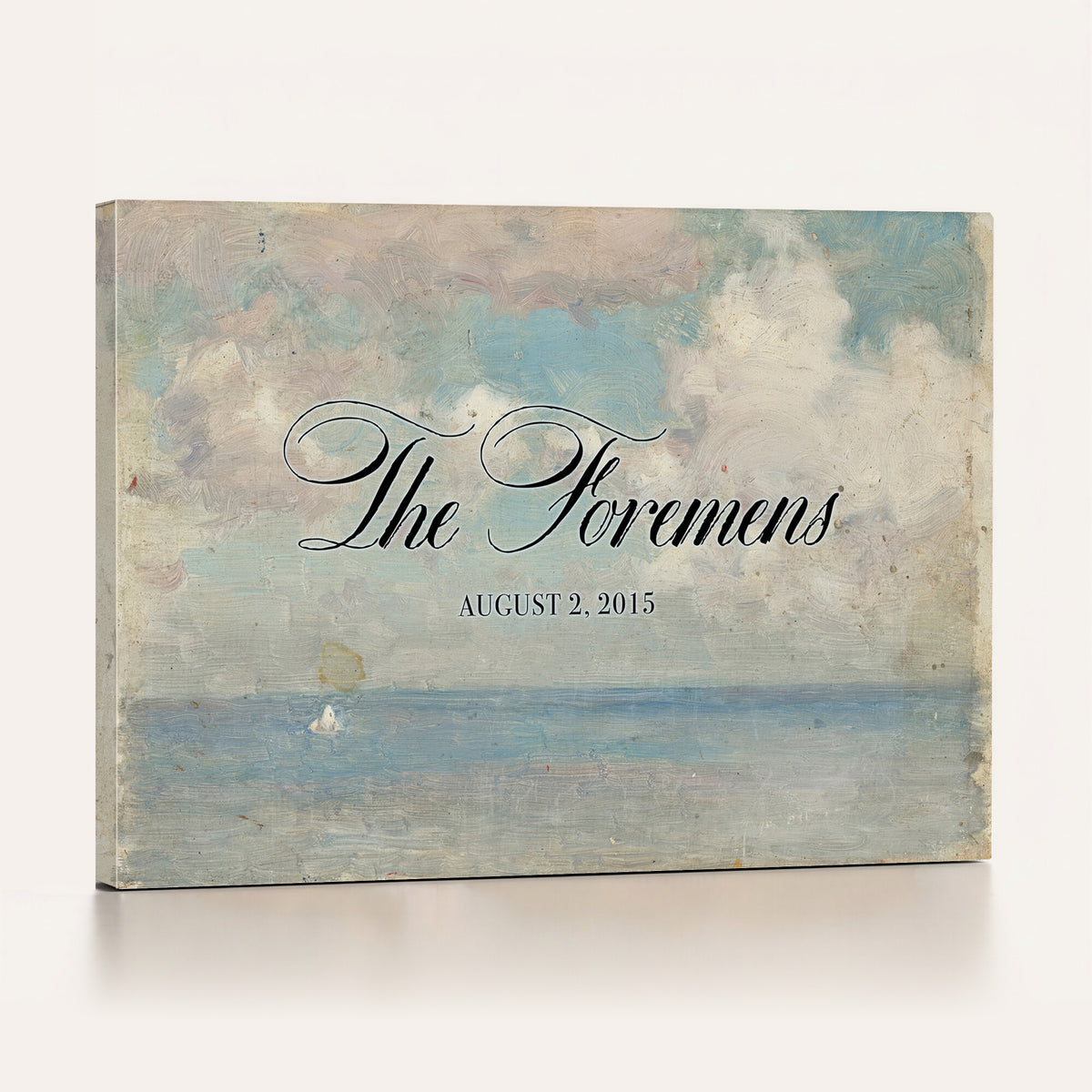 44421319-MCV-HS-36X24 - Wedding Easel Sign | Personalized Seascape Sailboat Vintage Canvas | Framed Welcome Sign for Ceremony