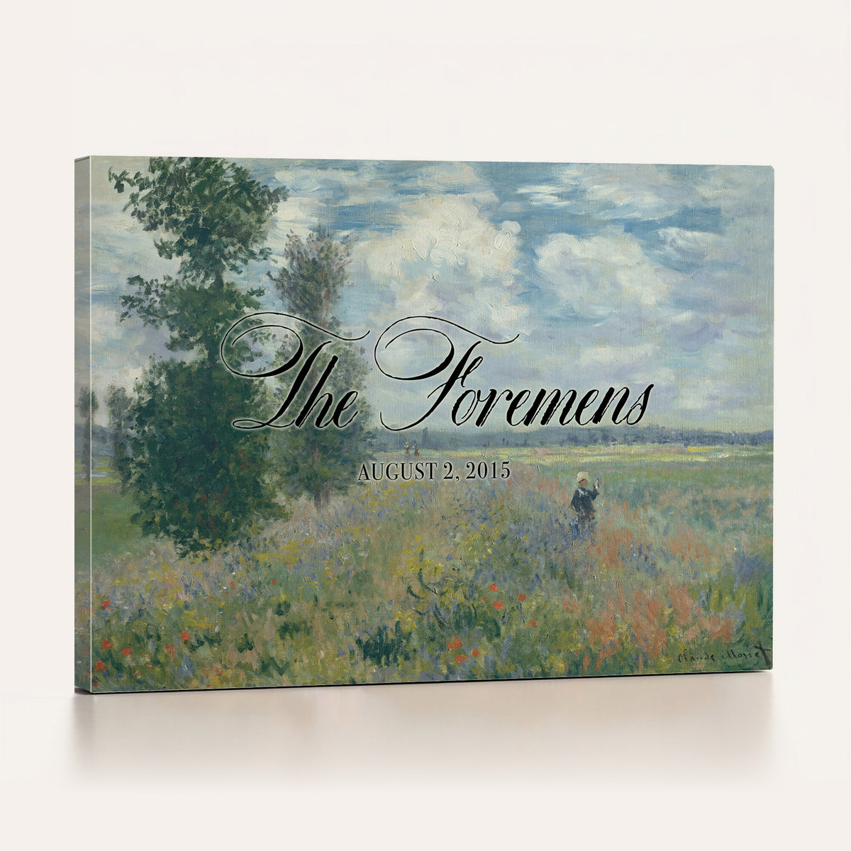 69396376-MCV-HS-36X24 - Personalized Family Name Sign | Cloudy Meadow Vintage Landscape Canvas | Wedding Gift