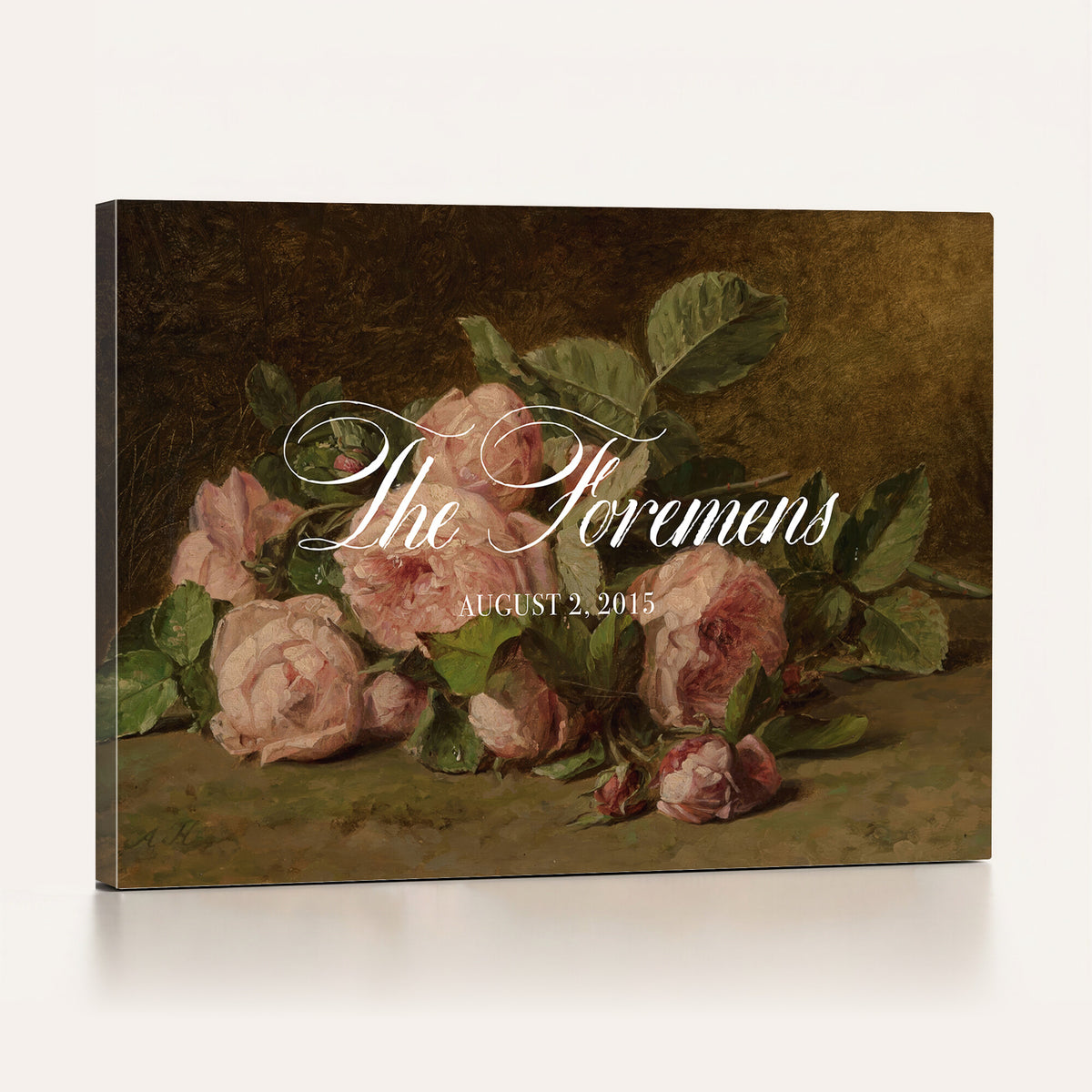 36376357-MCV-HS-36X24 - Wedding Easel Sign | Personalized Pink Roses Vintage Canvas | Framed Welcome Sign for Ceremony