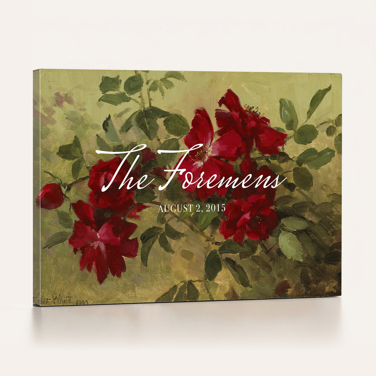 25793804-MCV-HS-36X24 - Wedding Easel Sign | Personalized Red Roses Vintage Canvas | Framed Welcome Sign for Ceremony