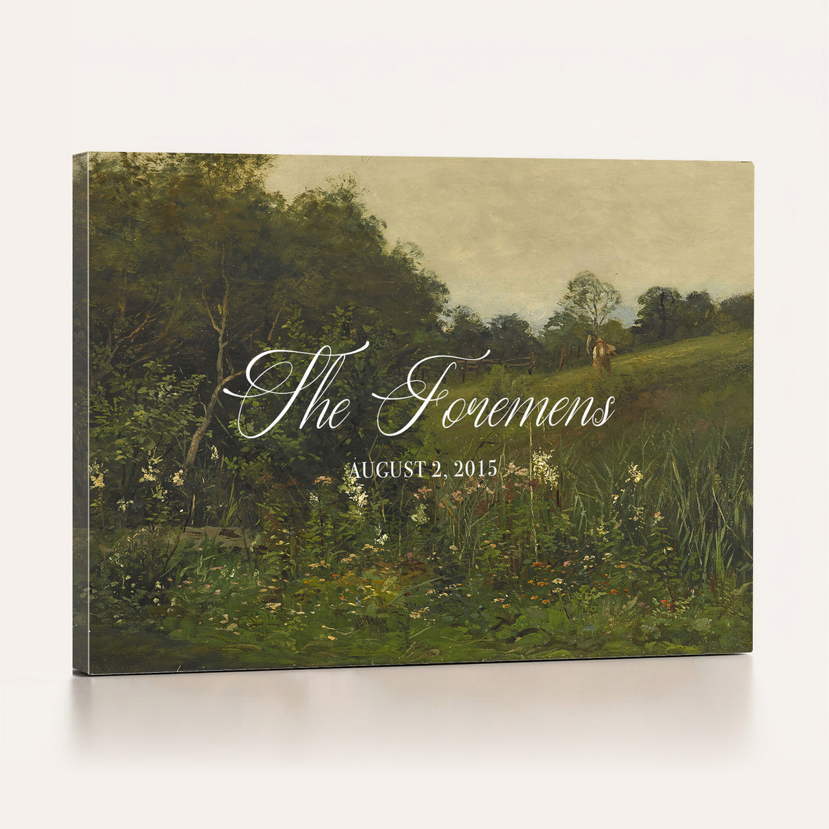 85357558-MCV-HS-36X24 - Personalized Family Name Sign | Evening Meadow Vintage Landscape Canvas | Wedding Gift