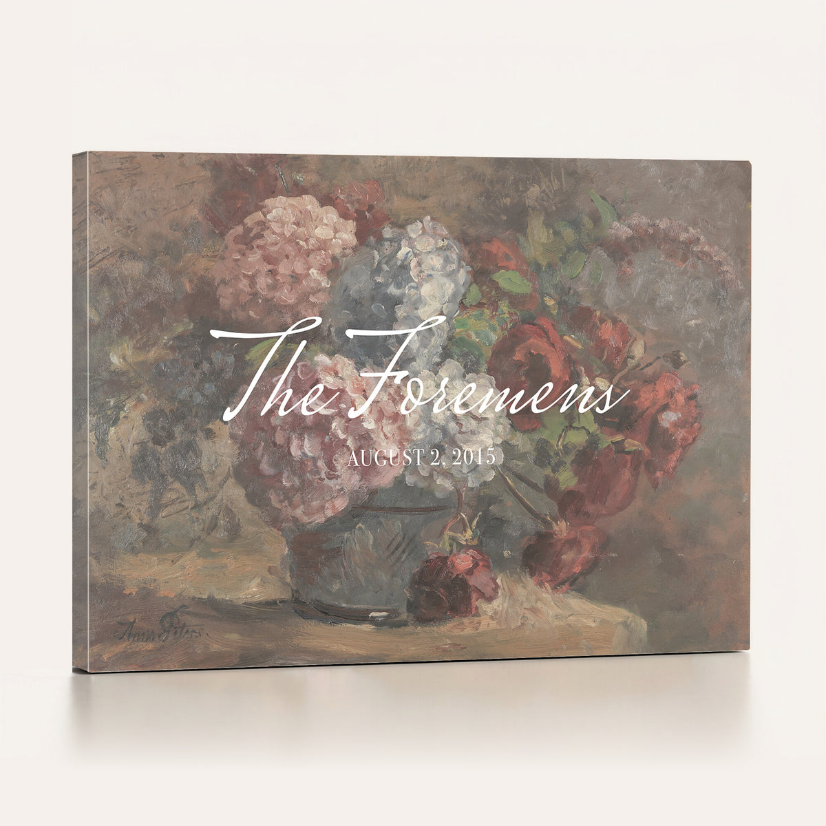 48524805-MCV-HS-36X24 - Wedding Easel Sign | Personalized Rose Bouquet Vintage Canvas | Framed Welcome Sign for Ceremony