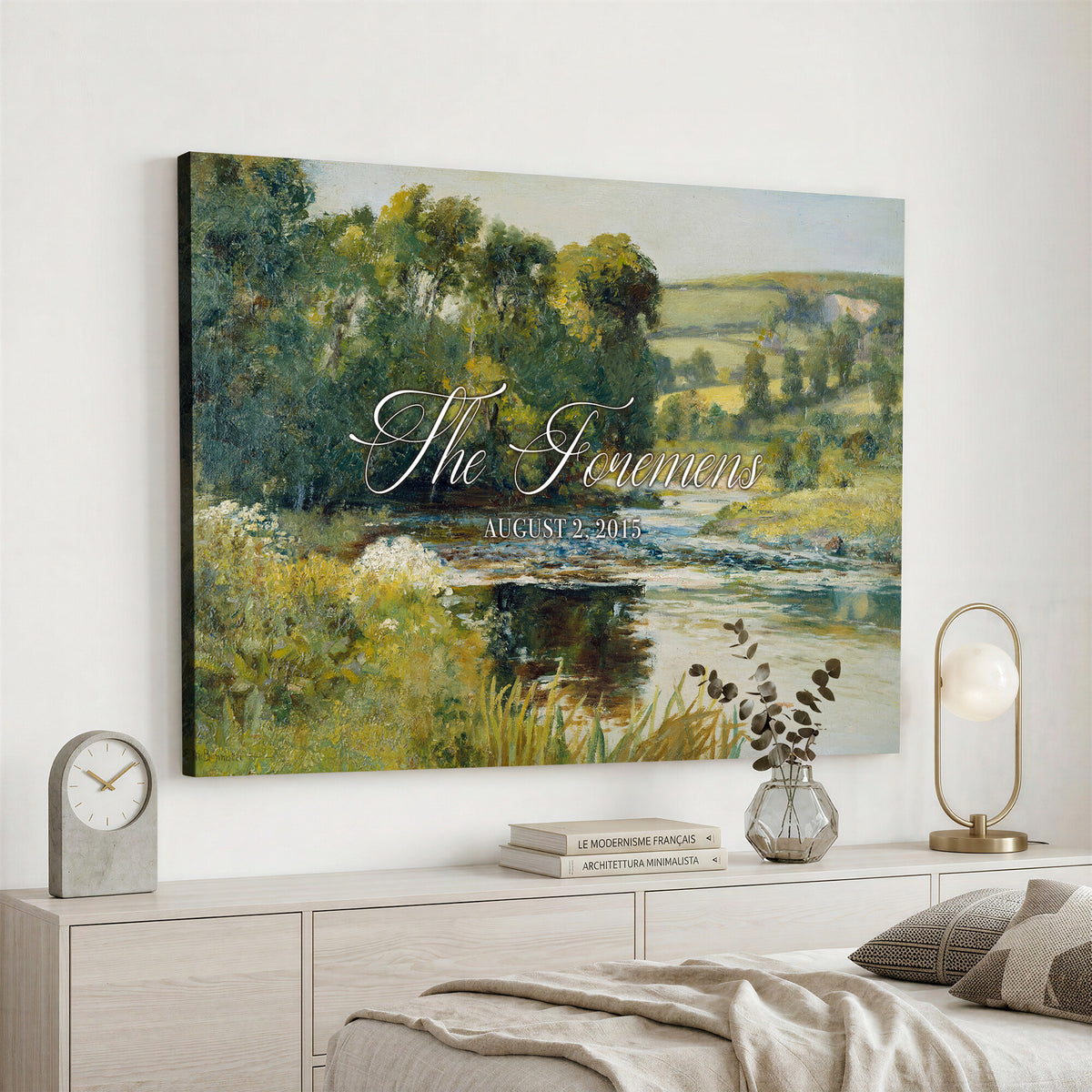 70450758-MCV-HS-36X24 - Wedding Easel Sign | Personalized Countryside Stream Vintage Canvas | Framed Welcome Sign for Ceremony