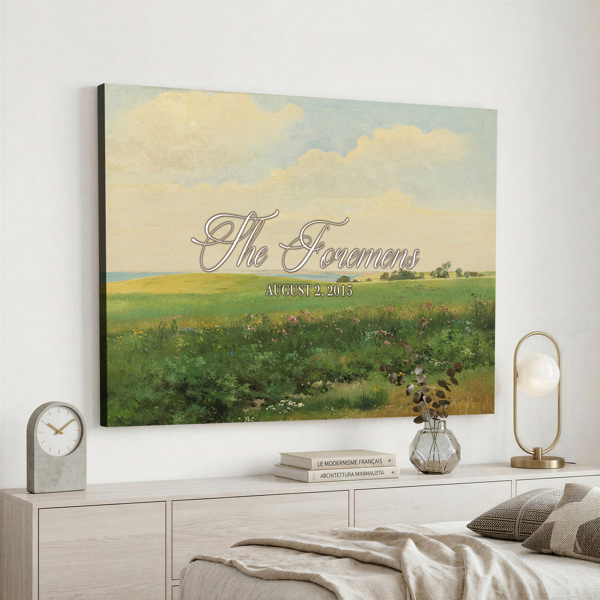 22038715-MCV-HS-36X24 - Personalized Family Name Sign | Open Field Vintage Landscape Canvas | Wedding Gift