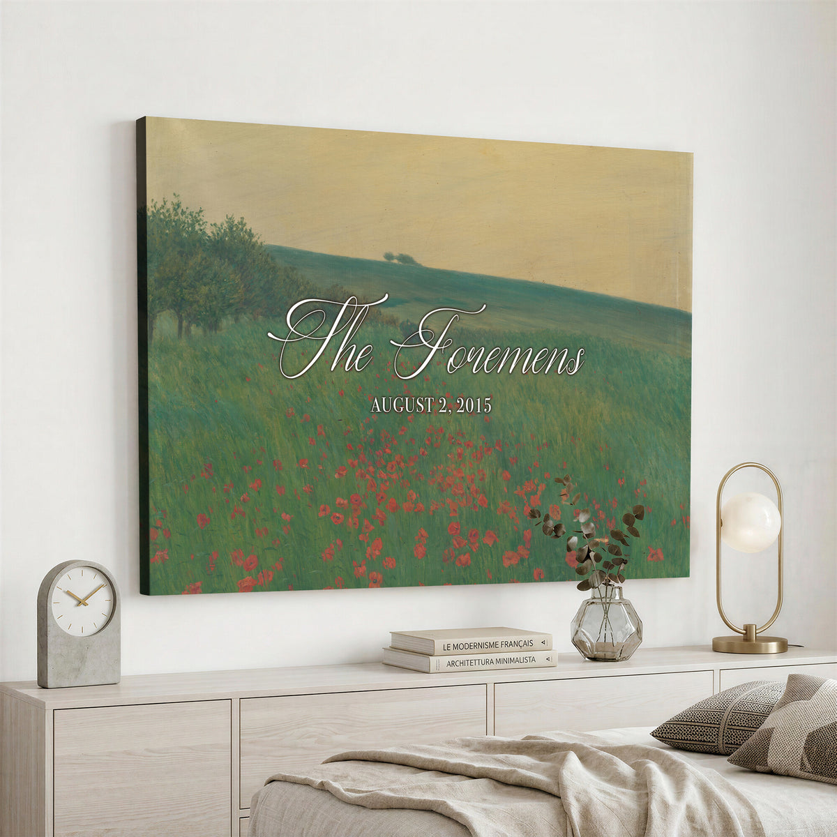 29657787-MCV-HS-36X24 - Personalized Family Name Sign | Poppy Field Vintage Landscape Canvas | Wedding Gift