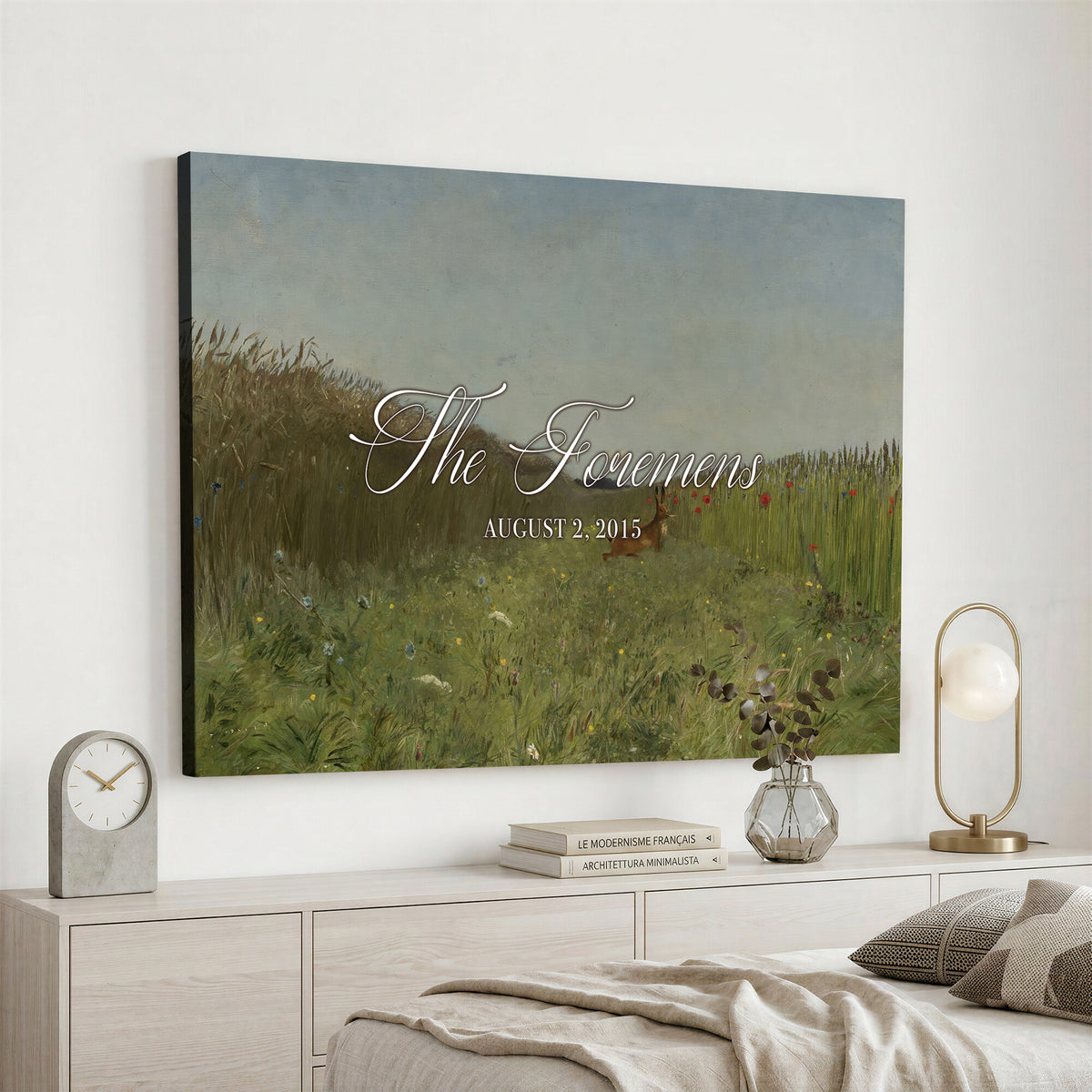 68974350-MCV-HS-36X24 - Personalized Family Name Sign | Summer Meadow Vintage Landscape Canvas | Wedding Gift