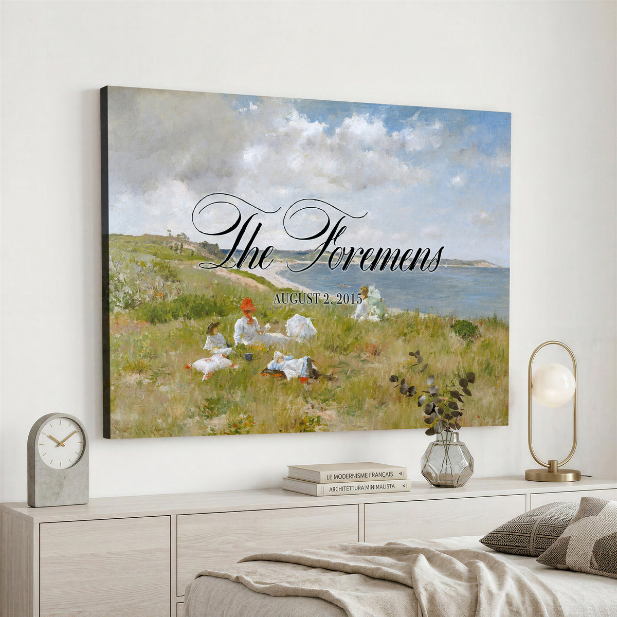 70430546-MCV-HS-36X24 - Personalized Family Name Sign | Hillside Picnic Vintage Landscape Canvas | Wedding Gift