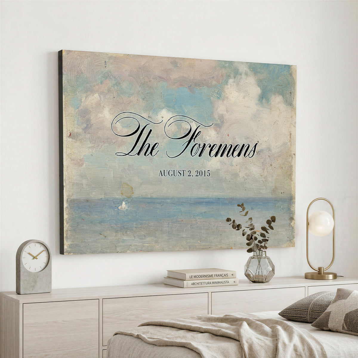 44421319-MCV-HS-36X24 - Wedding Easel Sign | Personalized Seascape Sailboat Vintage Canvas | Framed Welcome Sign for Ceremony