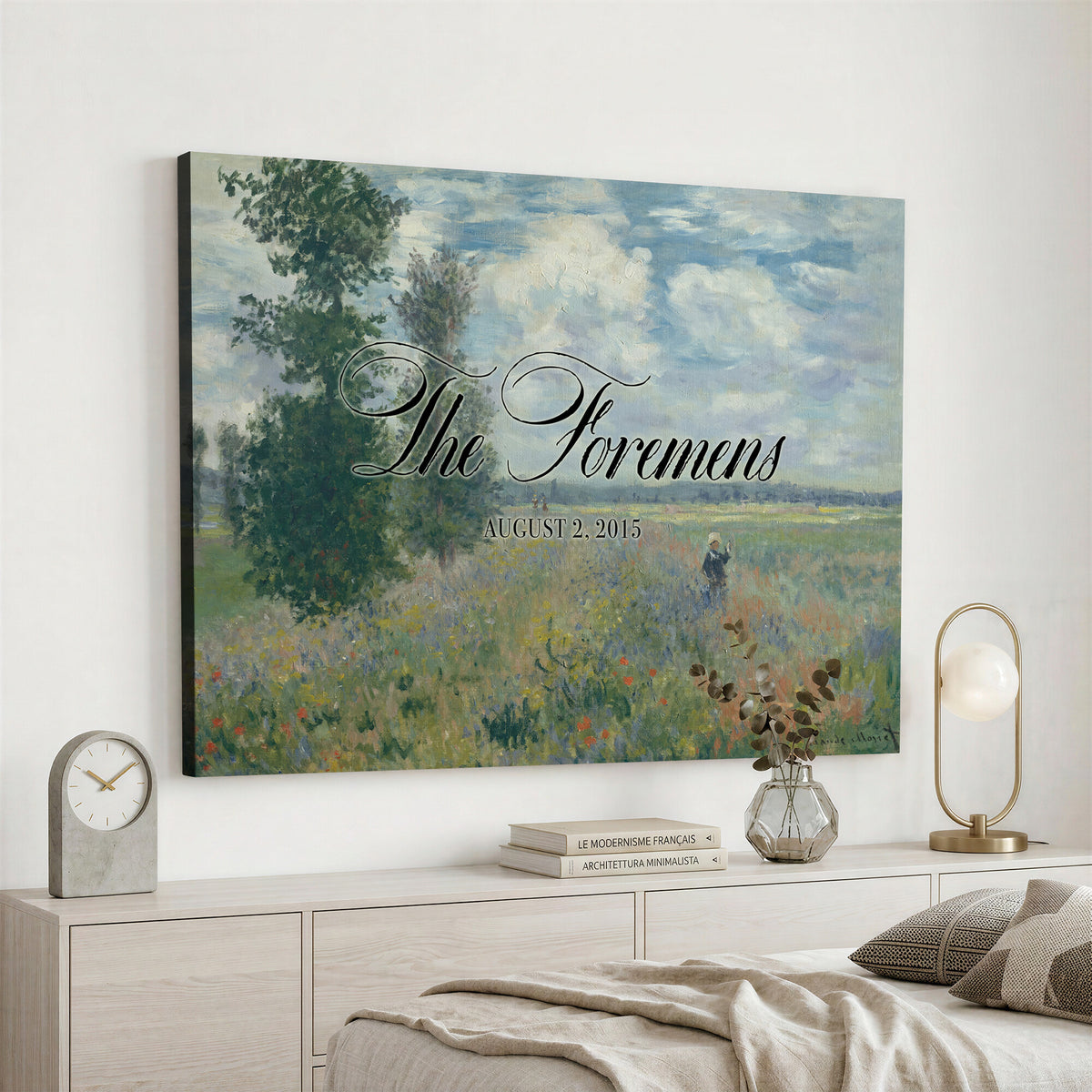 69396376-MCV-HS-36X24 - Personalized Family Name Sign | Cloudy Meadow Vintage Landscape Canvas | Wedding Gift