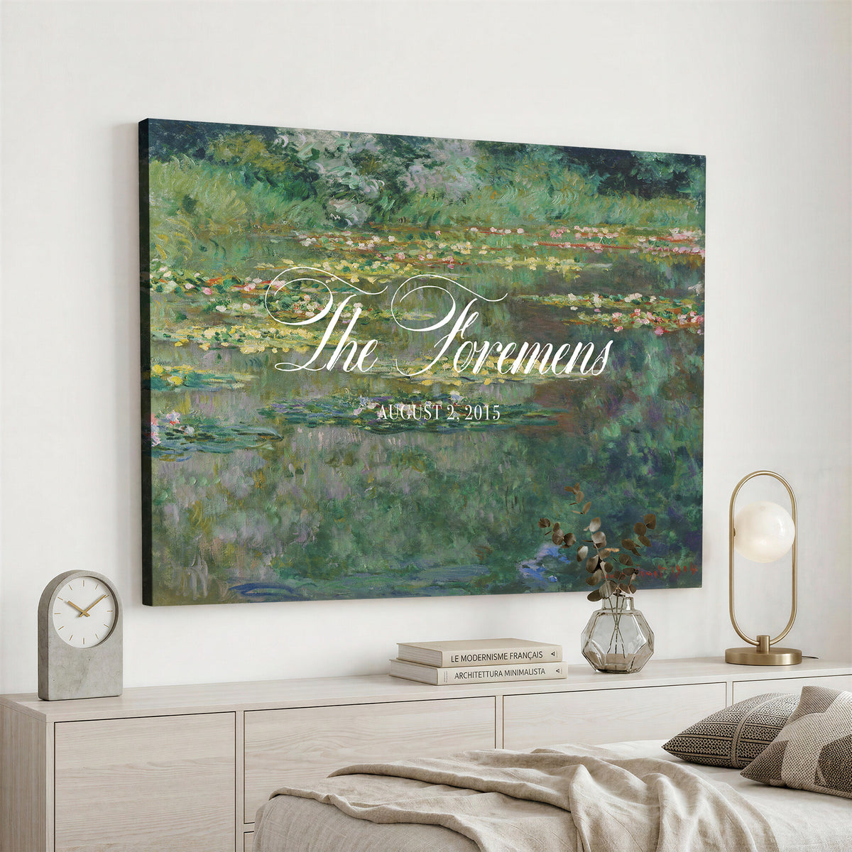 98675697-MCV-HS-36X24 - Wedding Easel Sign | Personalized Water Lily Pond Vintage Canvas | Framed Welcome Sign for Ceremony