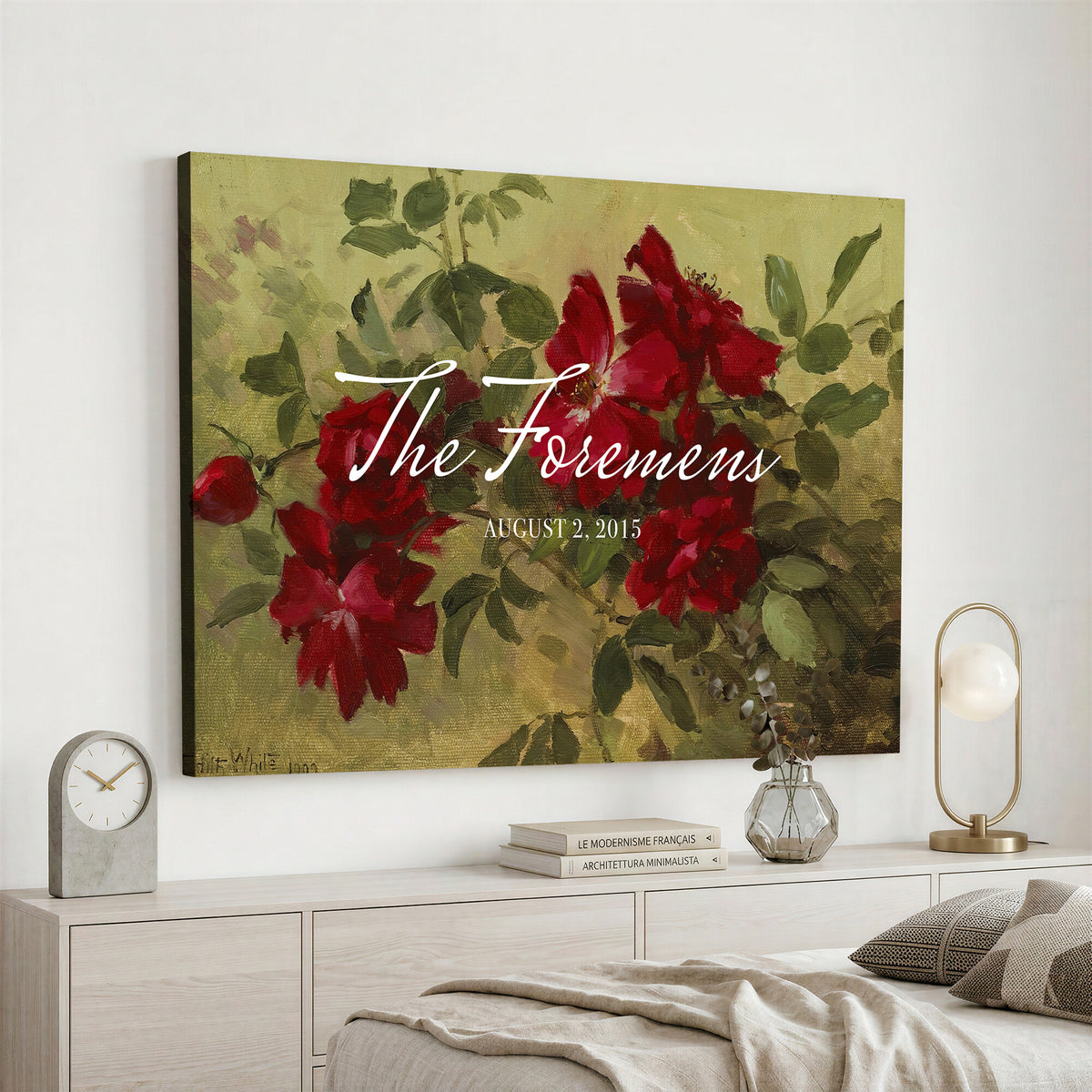 25793804-MCV-HS-36X24 - Wedding Easel Sign | Personalized Red Roses Vintage Canvas | Framed Welcome Sign for Ceremony