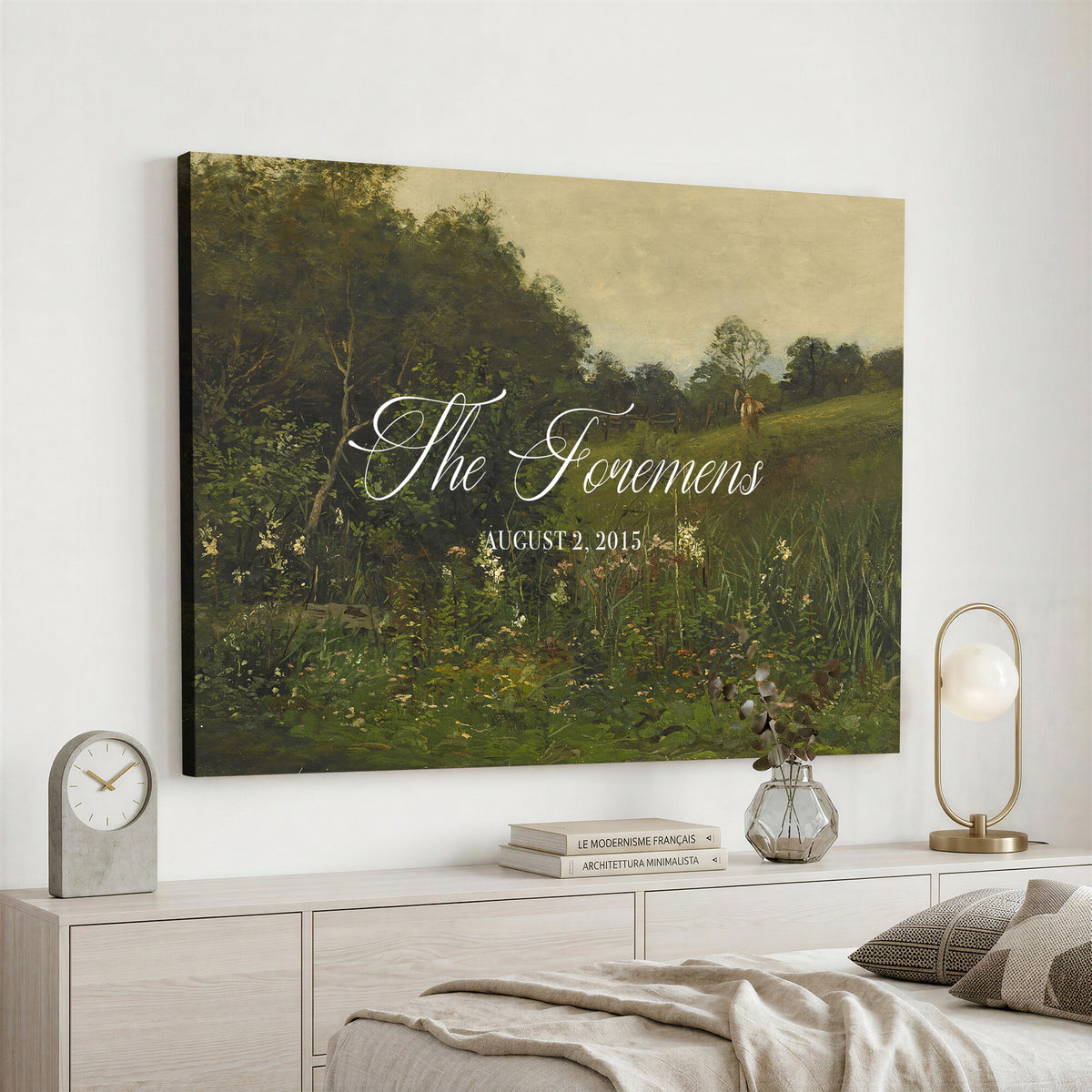 85357558-MCV-HS-36X24 - Personalized Family Name Sign | Evening Meadow Vintage Landscape Canvas | Wedding Gift