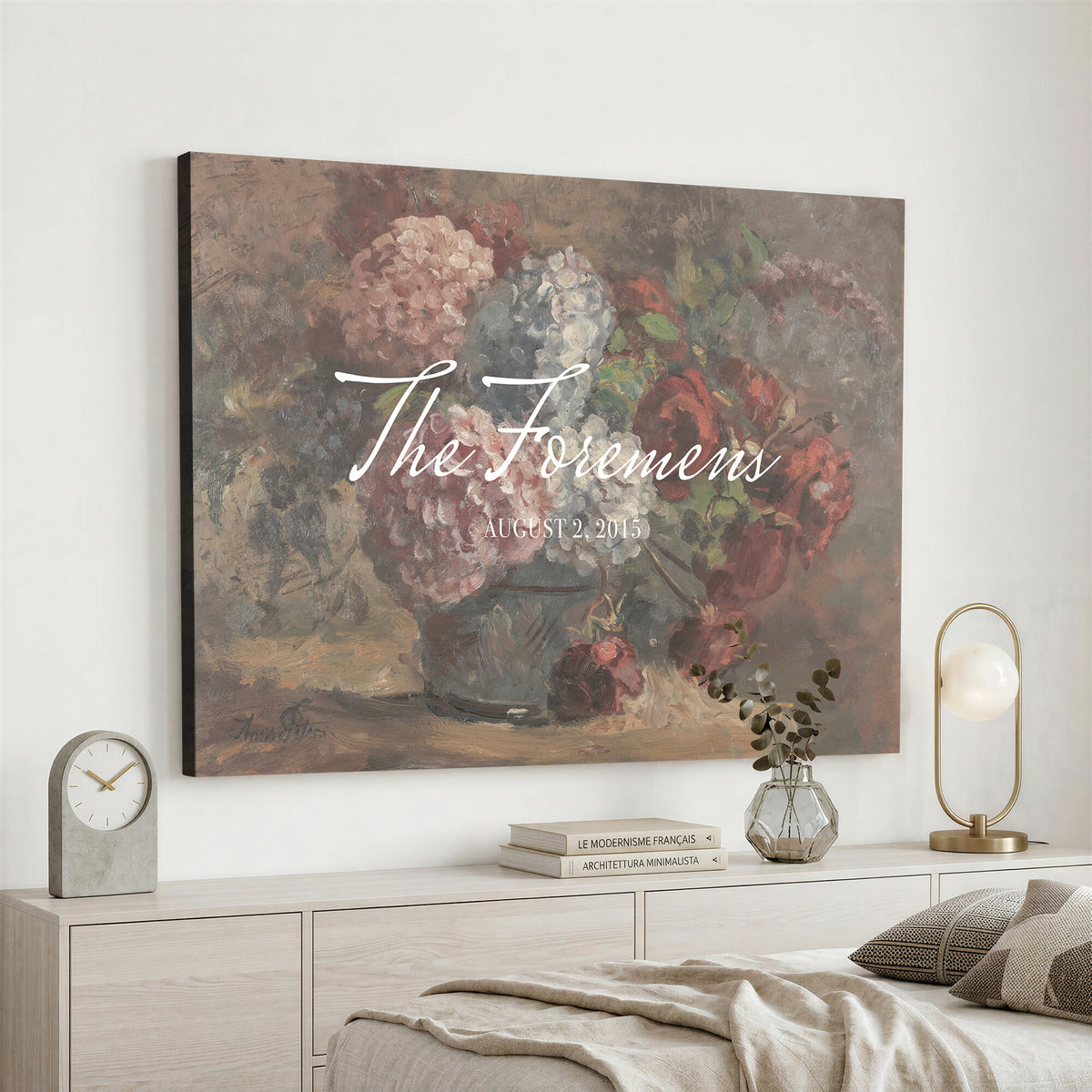 48524805-MCV-HS-36X24 - Wedding Easel Sign | Personalized Rose Bouquet Vintage Canvas | Framed Welcome Sign for Ceremony
