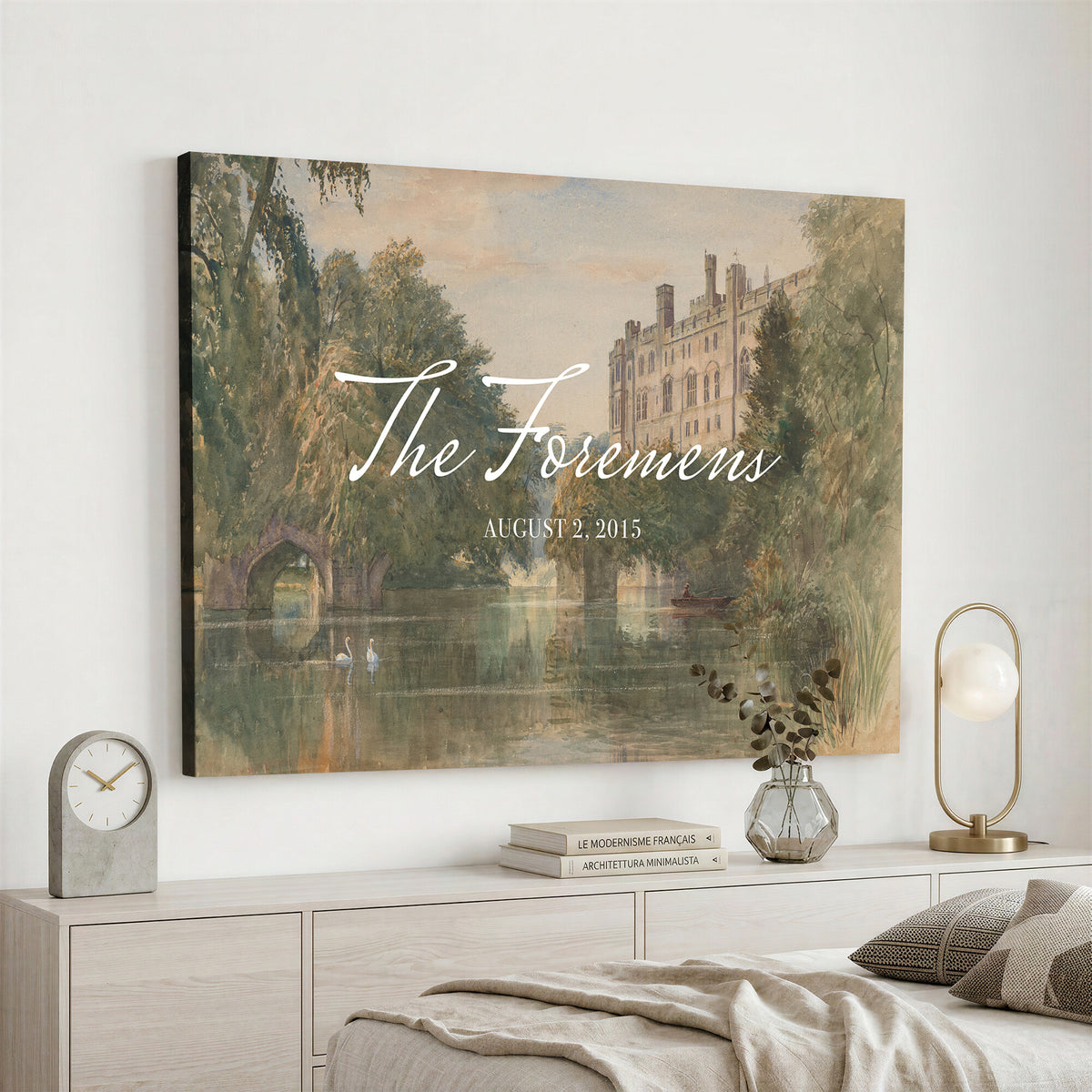 41425019-MCV-HS-36X24 - Personalized Family Name Sign | Lakeside Manor Vintage Landscape Canvas | Wedding Gift