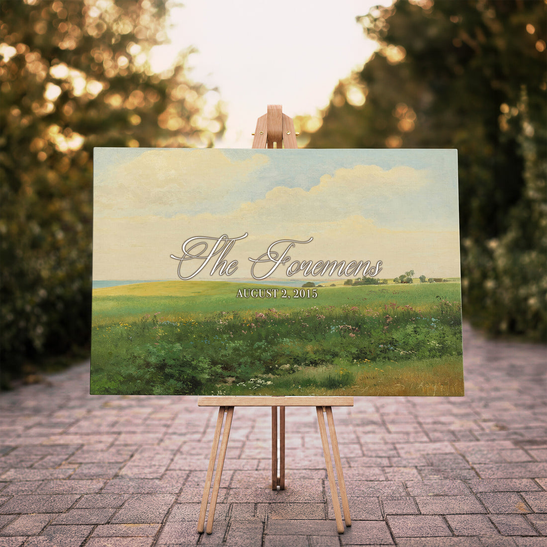 Personalized Family Name Sign | Open Field Vintage Landscape Canvas | Wedding Gift