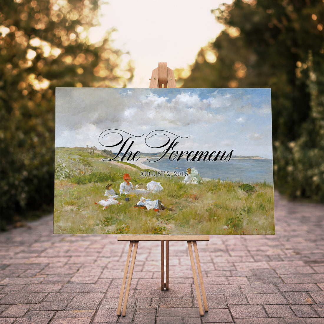 Personalized Family Name Sign | Hillside Picnic Vintage Landscape Canvas | Wedding Gift