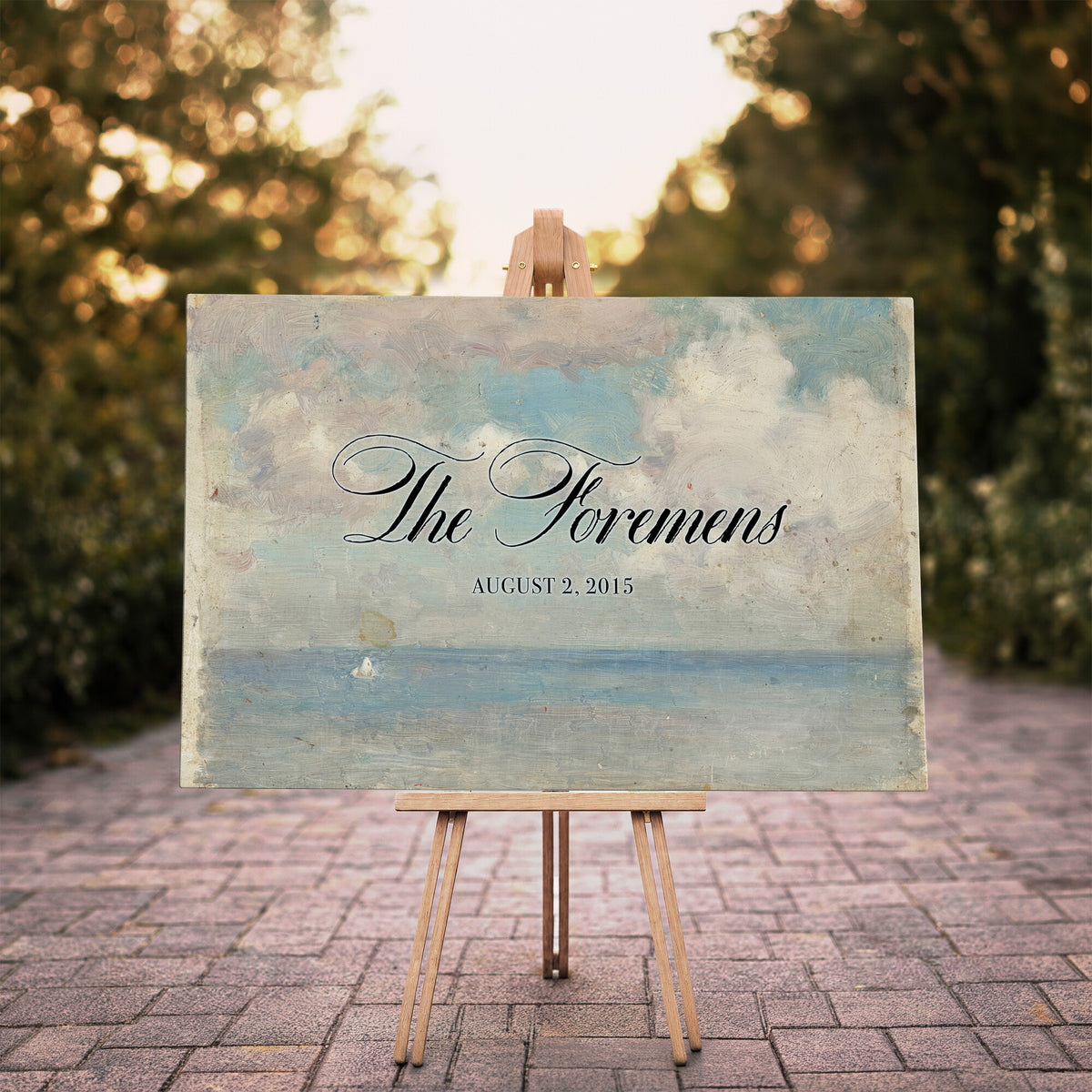 44421319-MCV-HS-36X24 - Wedding Easel Sign | Personalized Seascape Sailboat Vintage Canvas | Framed Welcome Sign for Ceremony