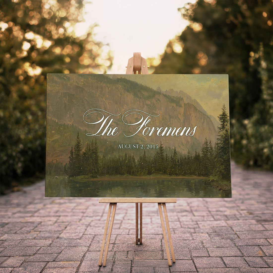Personalized Family Name Sign | Mountain Lake Vintage Landscape Canvas | Wedding Gift