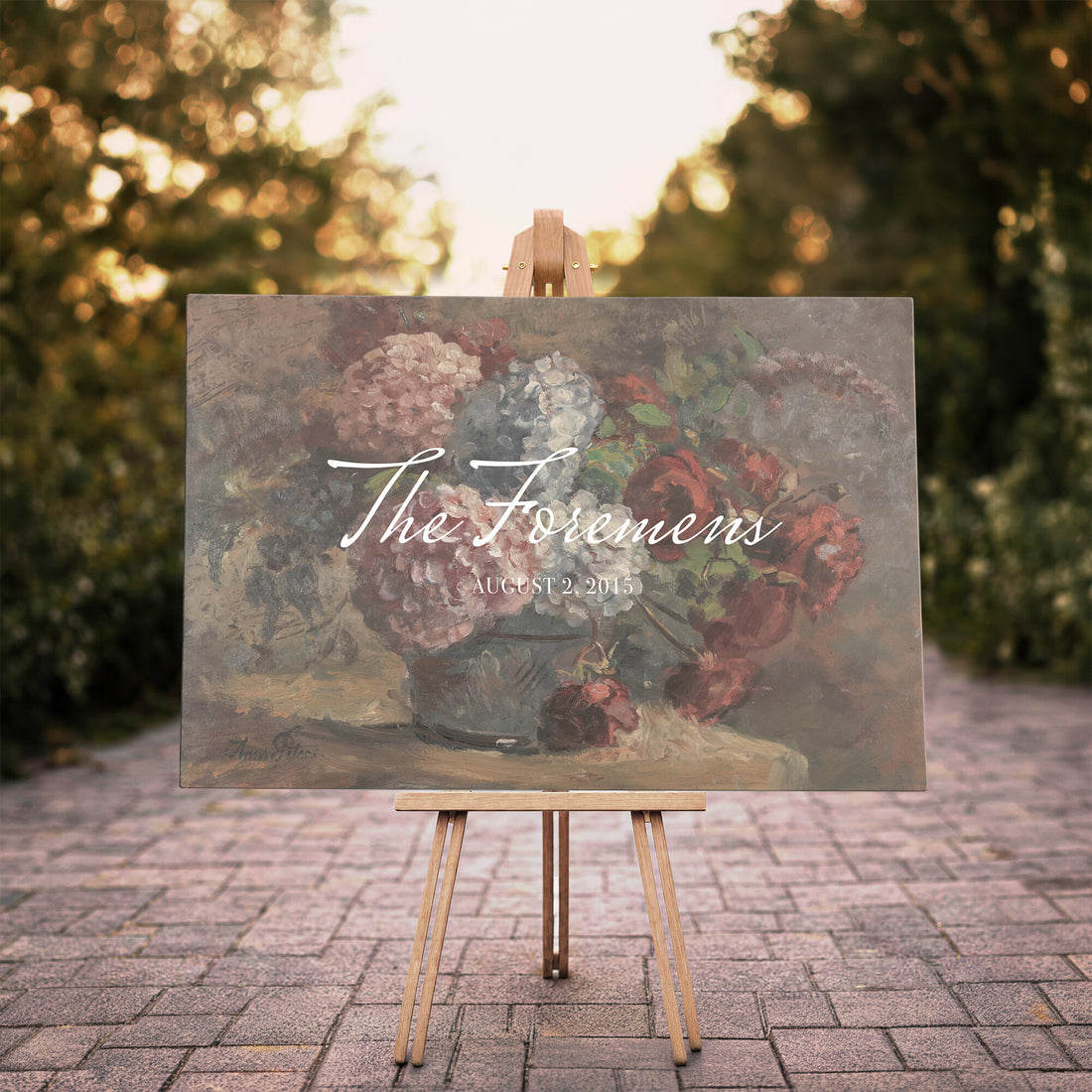 Wedding Easel Sign | Personalized Rose Bouquet Vintage Canvas | Framed Welcome Sign for Ceremony