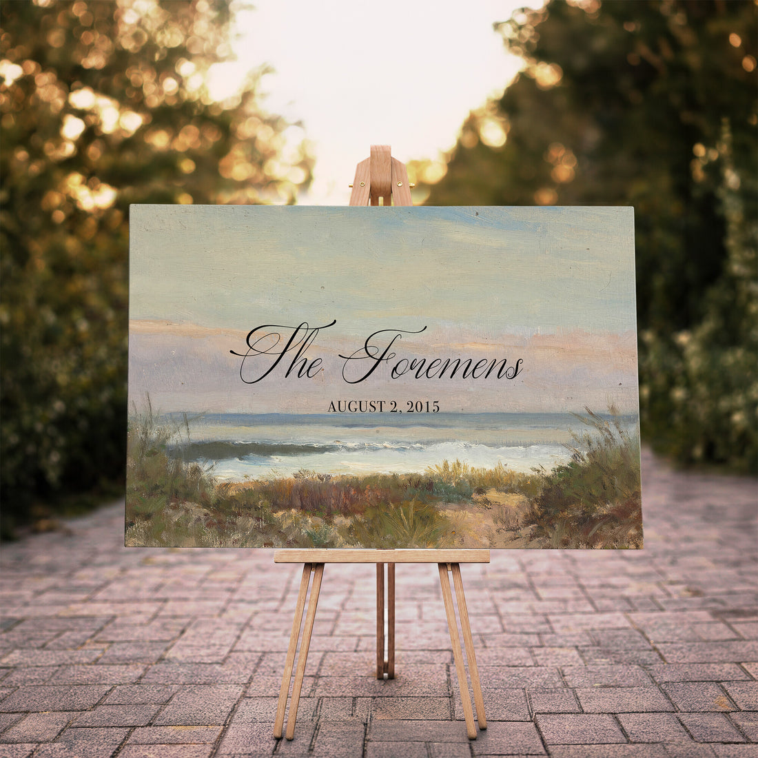Wedding Easel Sign | Personalized Coastal Dunes Vintage Canvas | Framed Welcome Sign for Ceremony