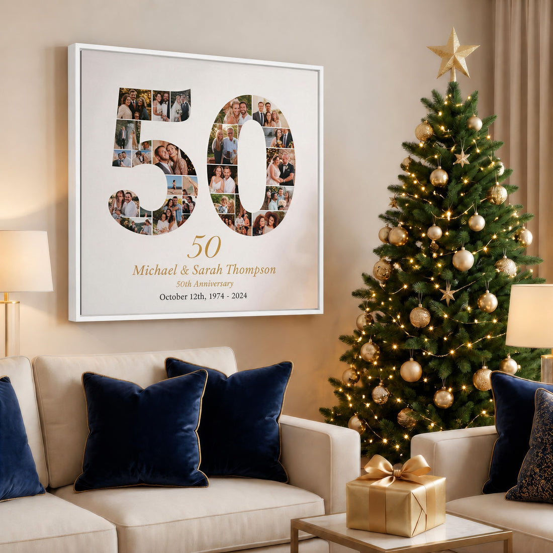 Personalized 50th Anniversary Photo Collage Wall Art Print, Golden Anniversary Gift