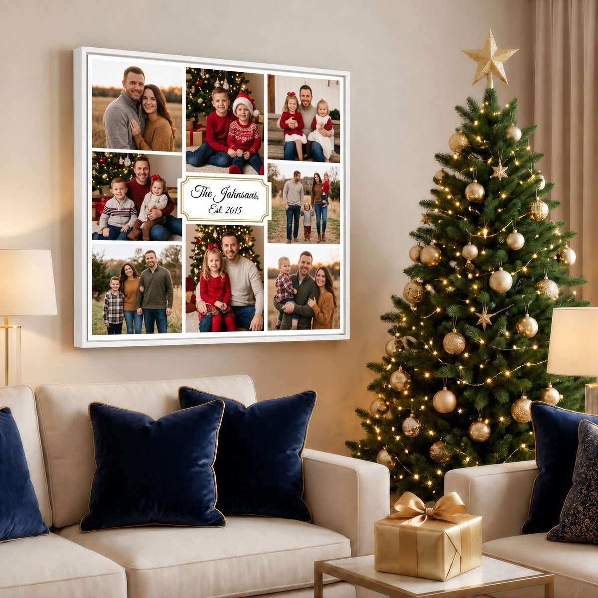 Personalized Christmas family photo collage wall art on canvas