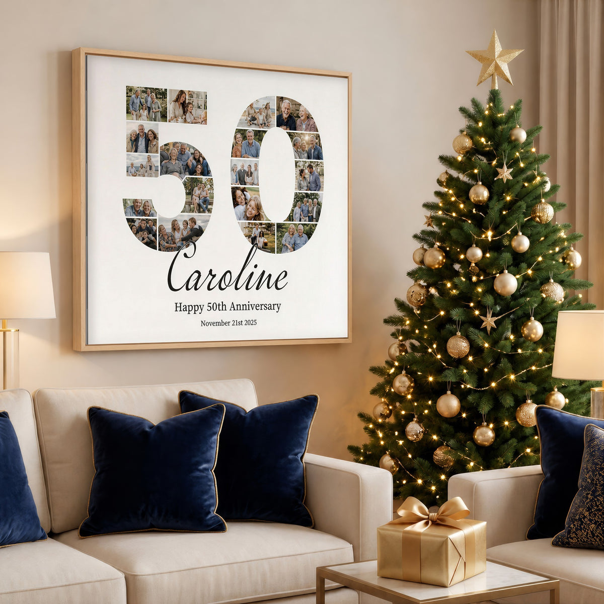 50th anniversary photo collage canvas on the wall