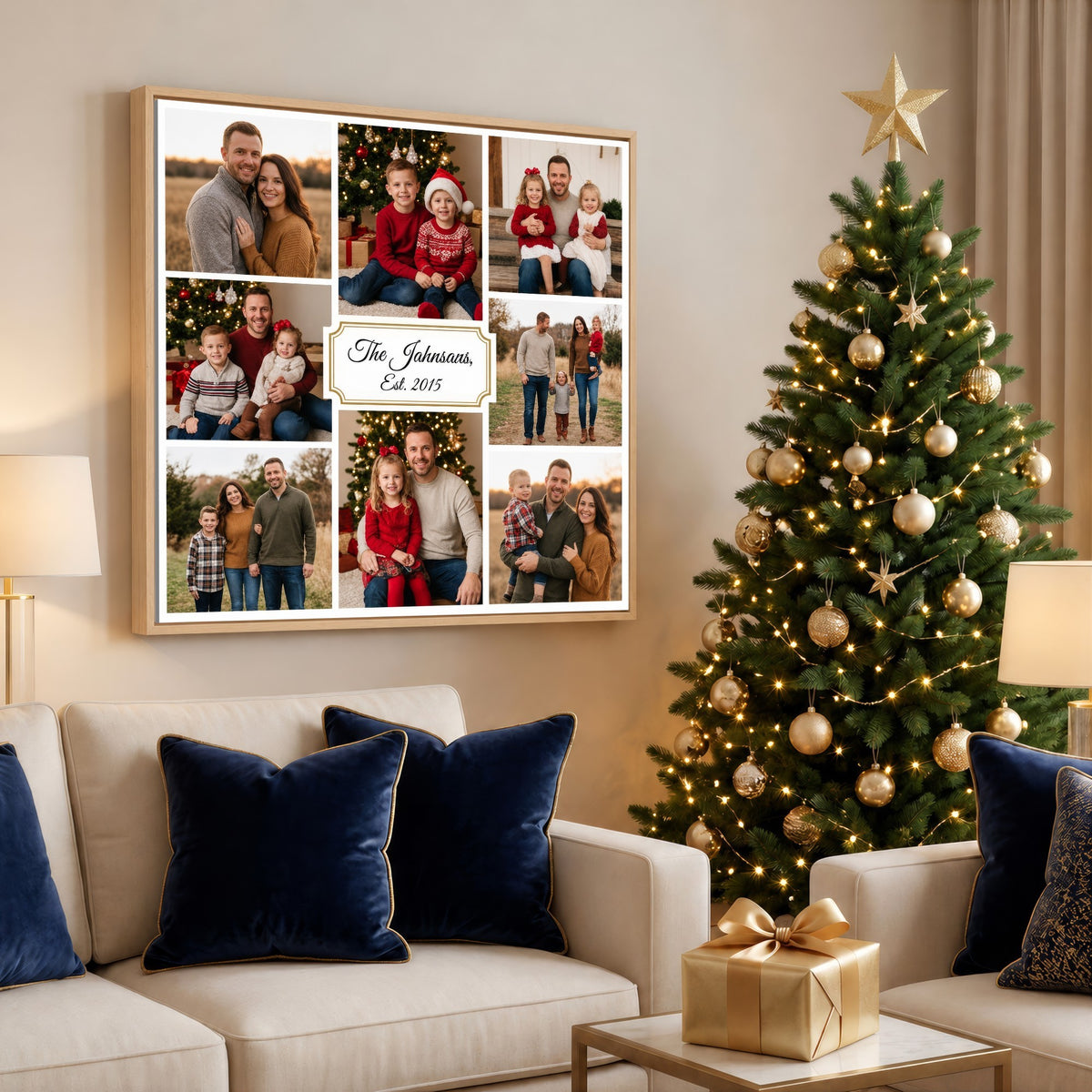 Custom family photo collage canvas with family name and established year