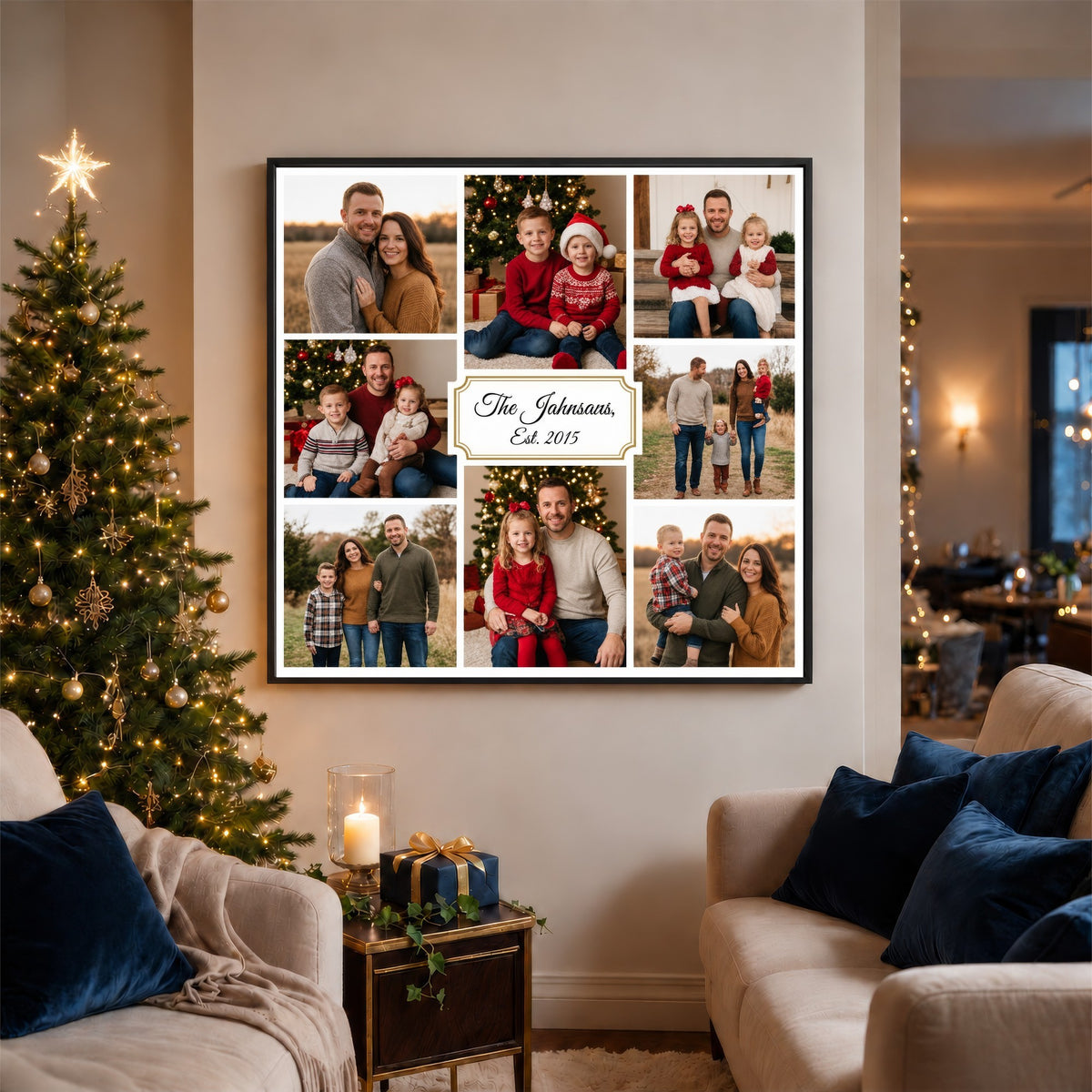 Personalized family photo collage print, square canvas wall art