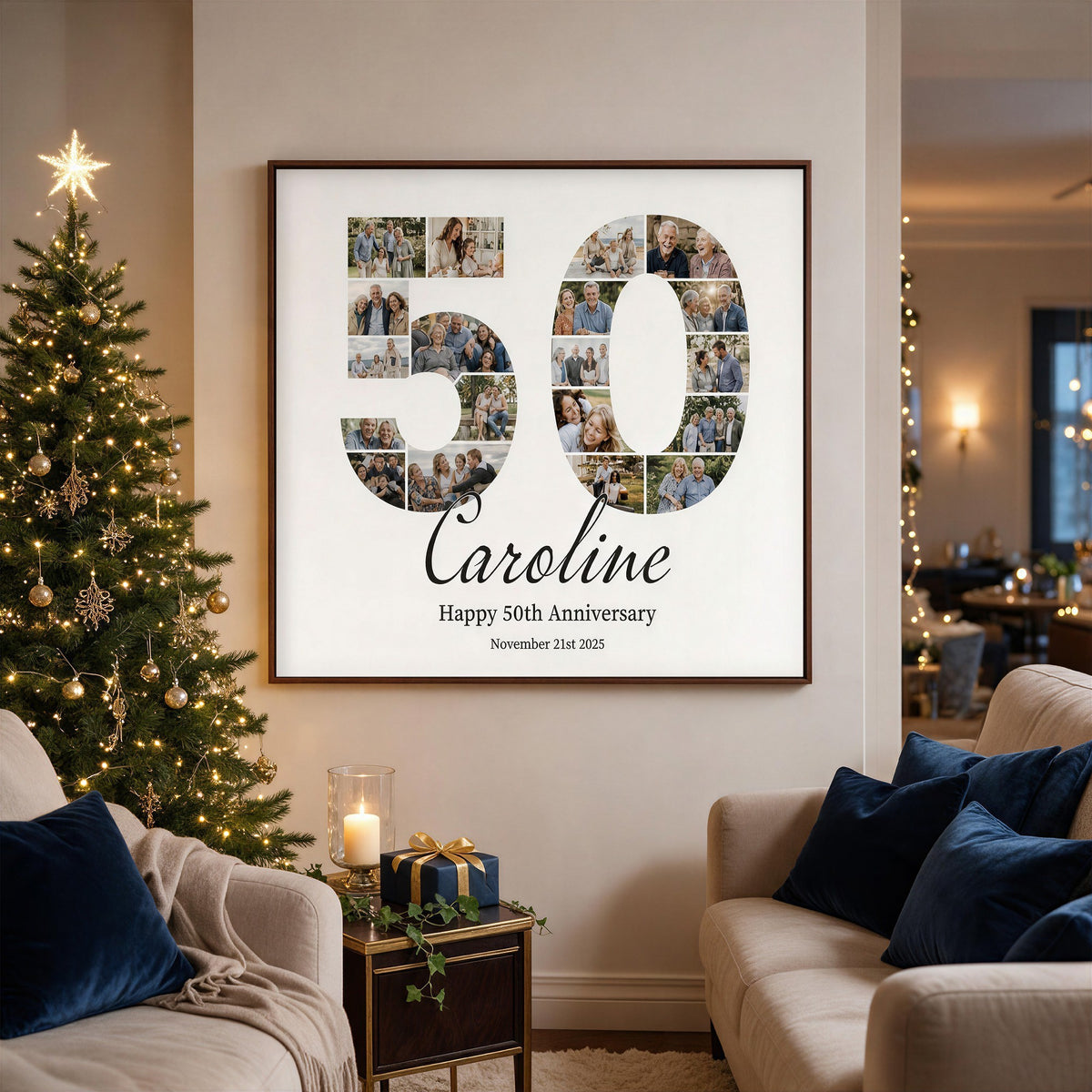 Custom anniversary number photo collage, interior view
