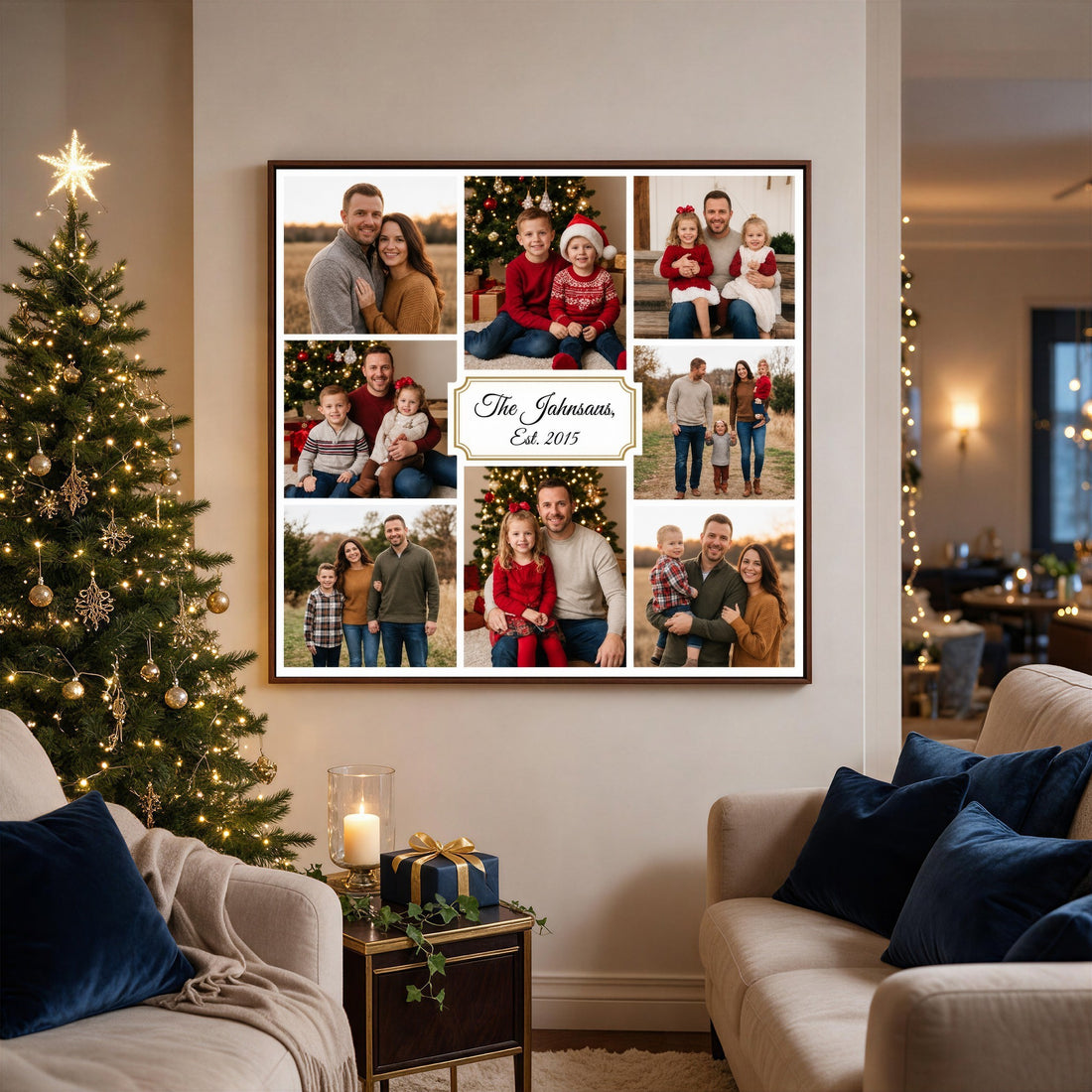 Custom Family Photo Collage Canvas Print, Personalized Christmas Gift