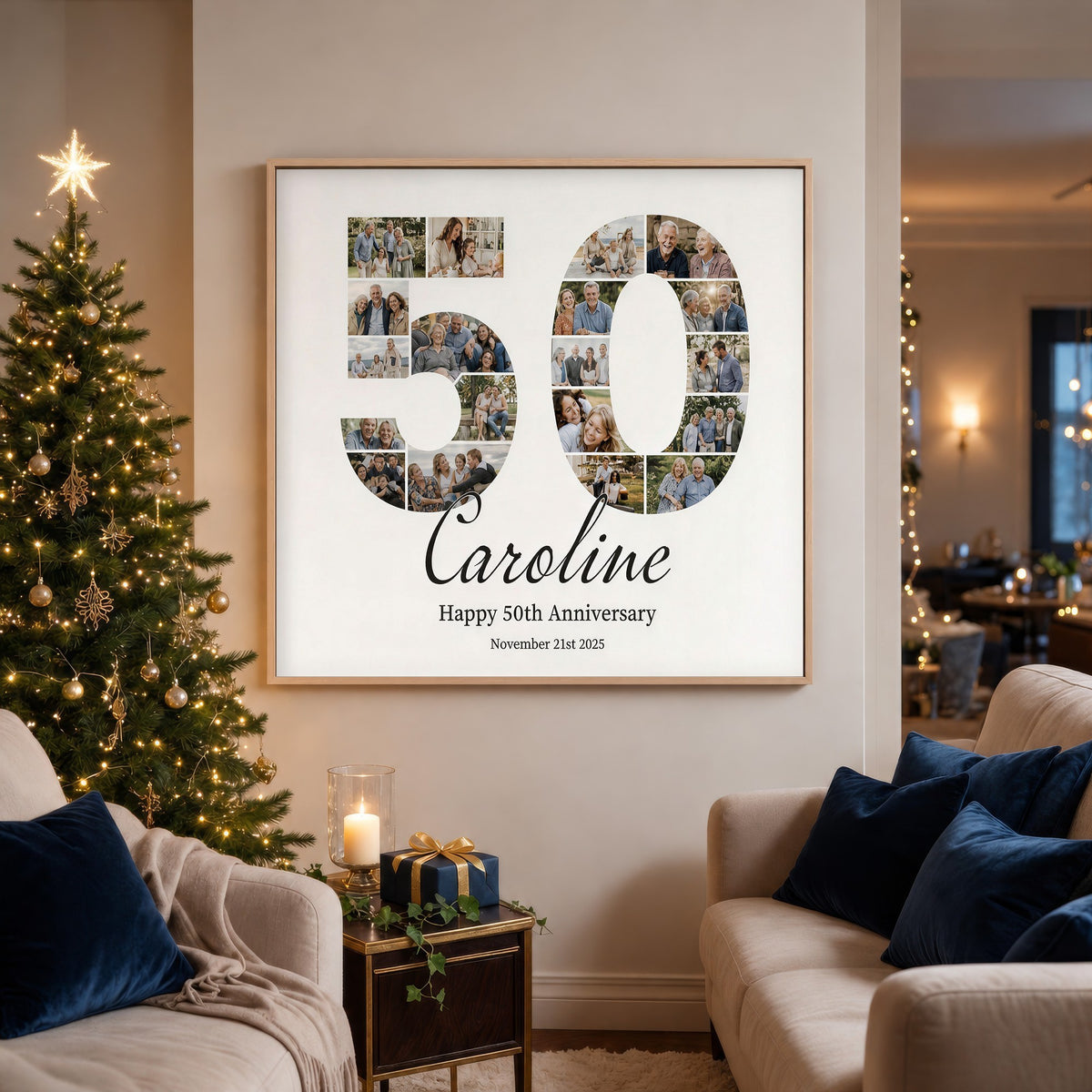 50th anniversary photo collage with script name, home view