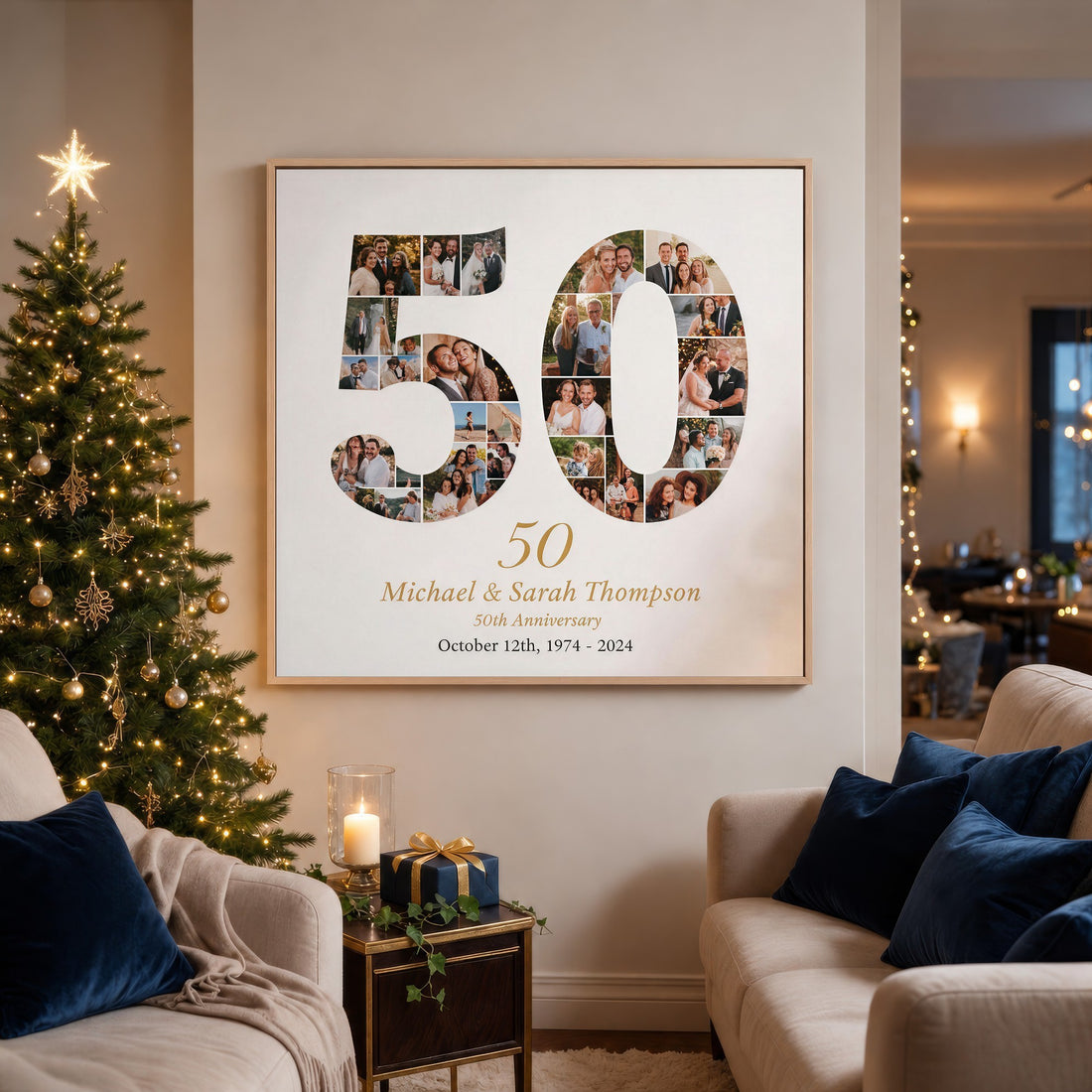 Personalized 50th Anniversary Photo Collage Wall Art Print, Golden Anniversary Gift