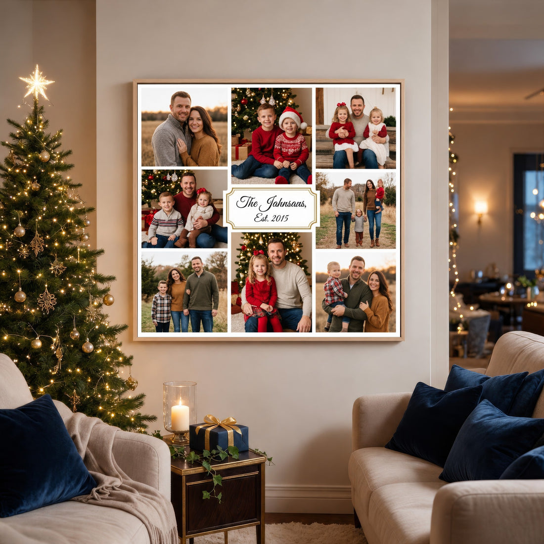 Custom Family Photo Collage Canvas Print, Personalized Christmas Gift