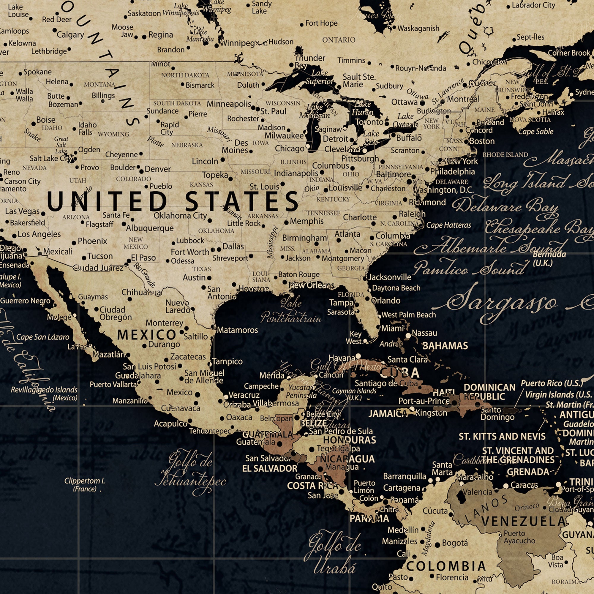 86888698-MGV-CV-36X24-Personalized Push Pin World Map Canvas – Custom Framed Travel Tracker Wall Art, Large Adventure Map with Pins for Home, Office