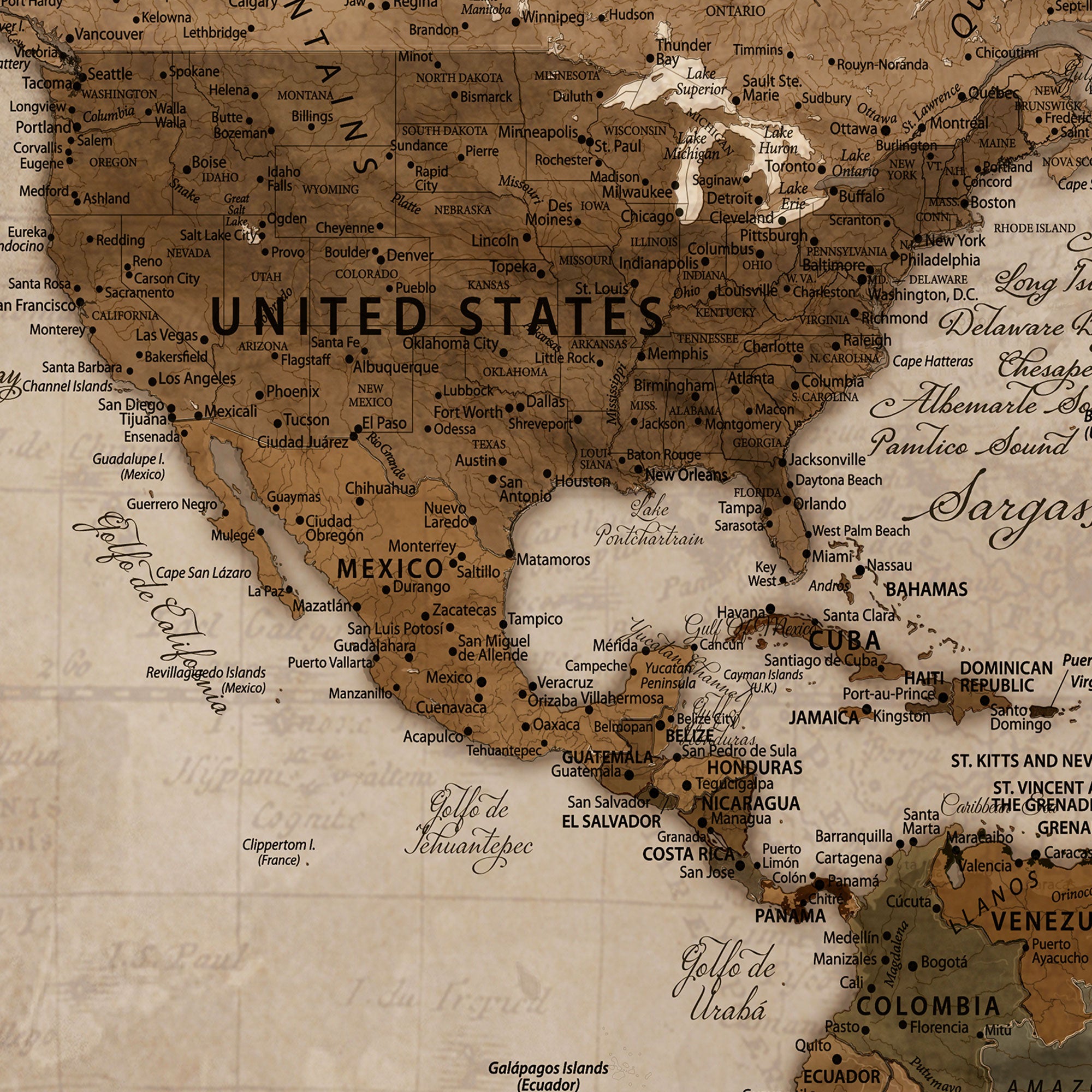 67360040-MGV-CV-36X24-Personalized Push Pin World Map Canvas – Custom Framed Travel Tracker Wall Art, Large Adventure Map with Pins for Home, Office