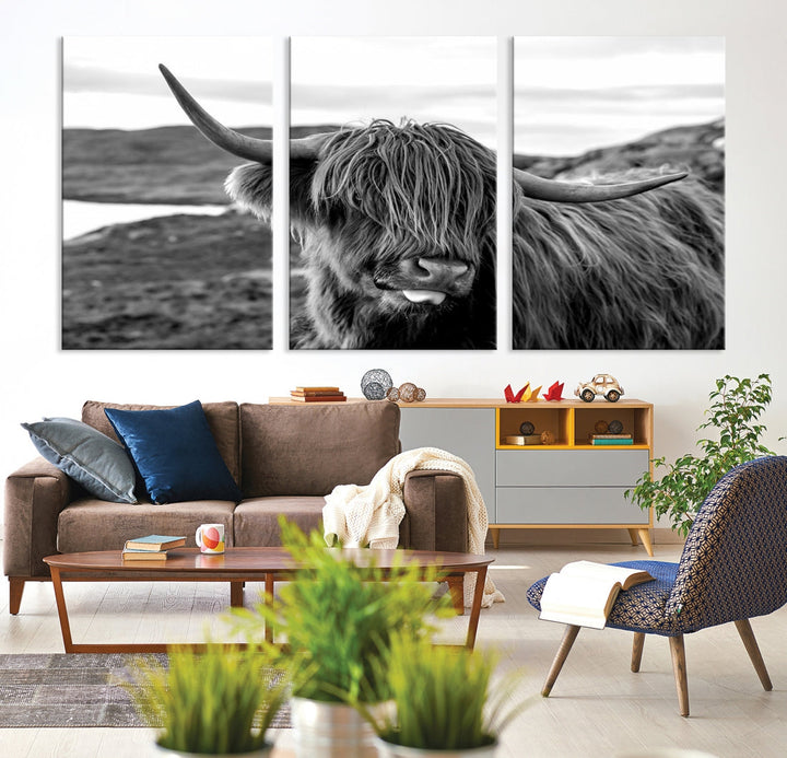 Scottish Highland Cow Cattle Art Print Farmhouse Wall Art Canvas Print