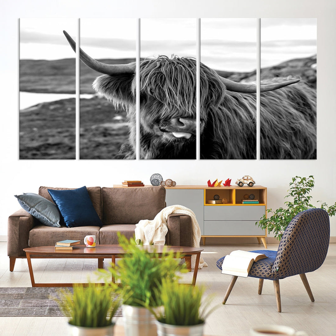 Scottish Highland Cow Cattle Art Print Farmhouse Wall Art Canvas Print