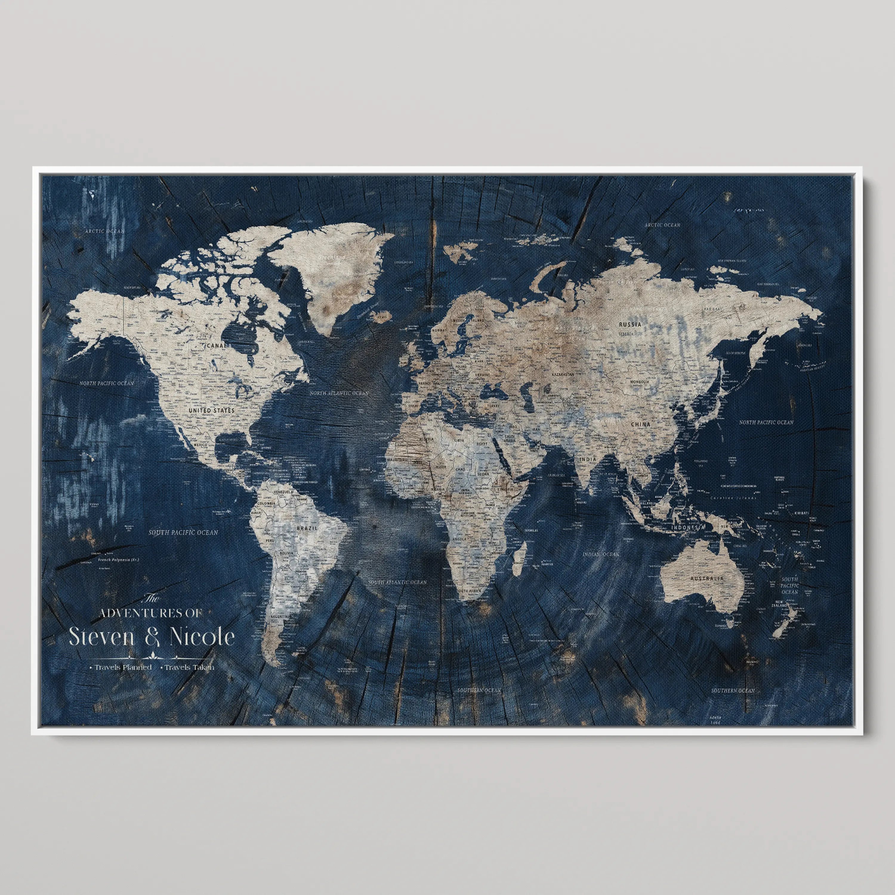 45566494-MGV-CV-36X24-Push Pin Framed World Map Personalized Canvas for Travel Adventures Custom Anniversary Gift Memory Tracker for Home or Office