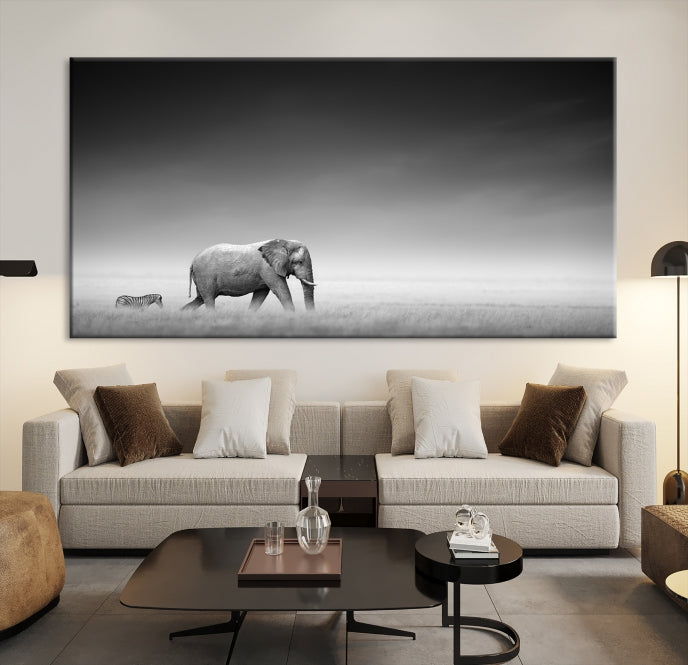 Elephand and Zebra Wall Art Canvas Print