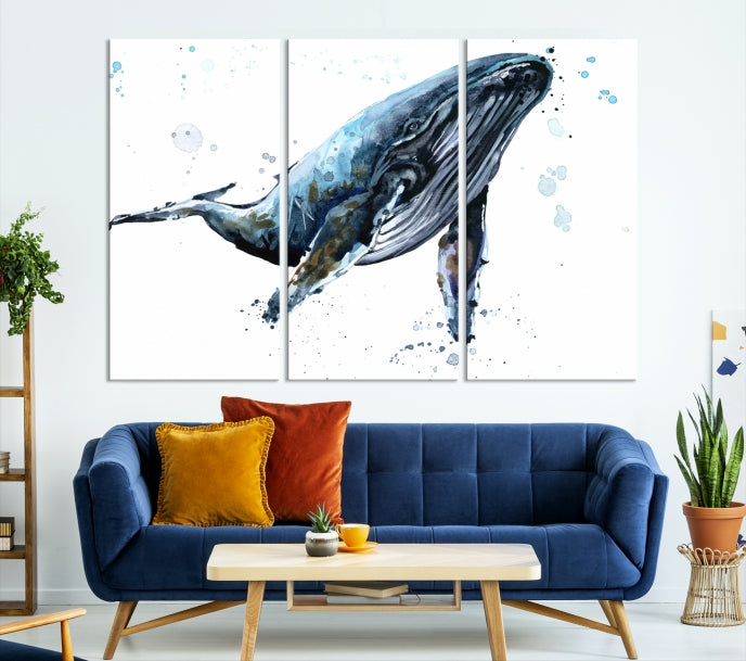 Art mural de baleine aquarelle Impression sur toile