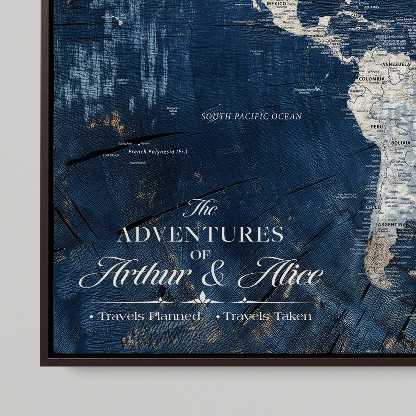45566494-MGV-CV-36X24-Custom Framed Push Pin World Map Personalized Travel Canvas Gift Anniversary Keepsake for Couples Wall Decor Modern Adventure Art