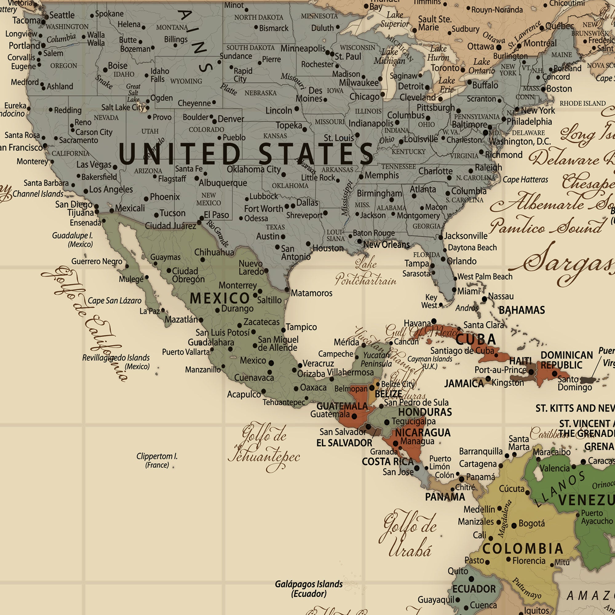 25730261-MGV-CV-36X24-Custom Push Pin World Map Wall Art Canvas Print – Custom Framed Travel Tracker Gift for Couples or Family for home, office