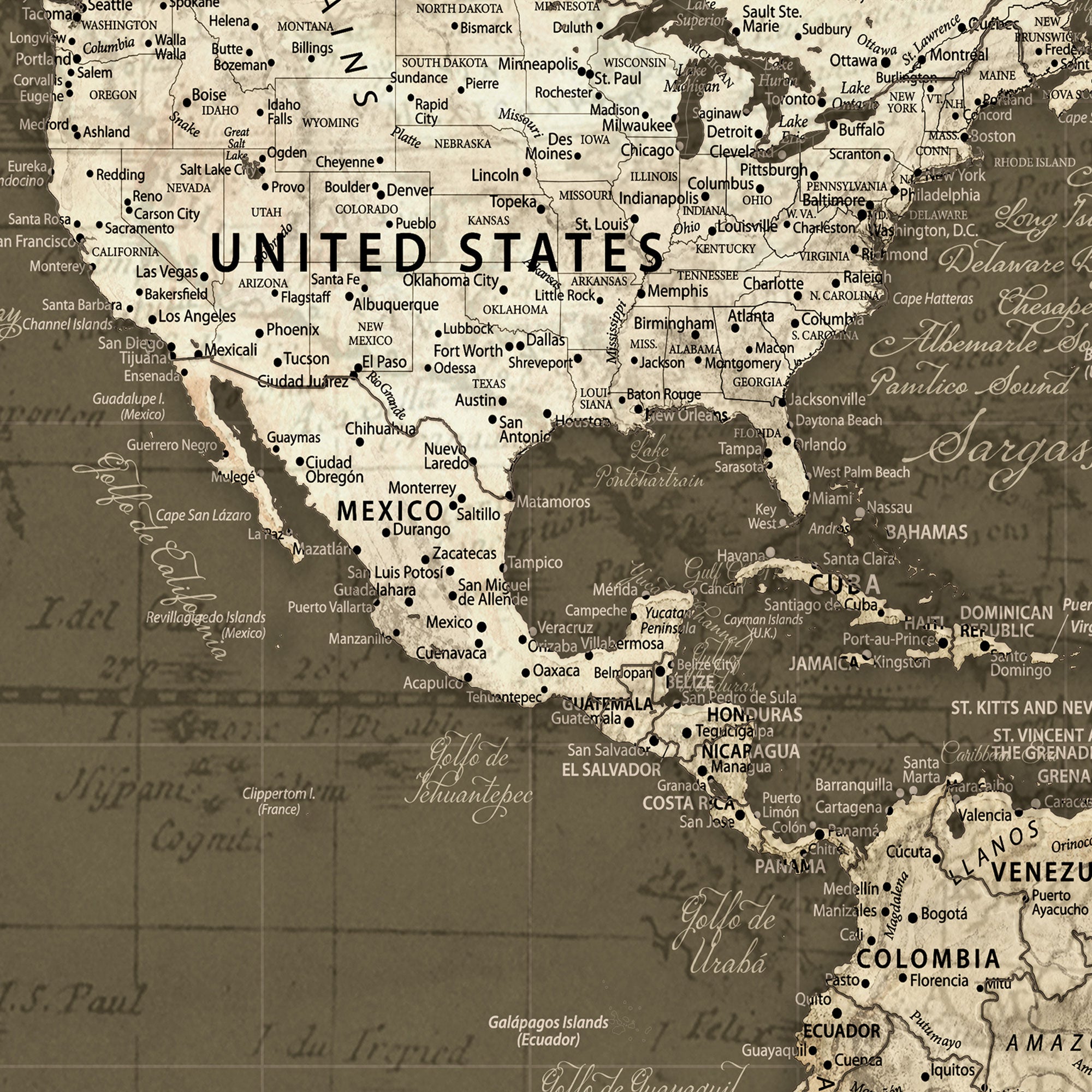 28332566-MGV-CV-36X24-Personalized Push Pin World Map Canvas Print – Custom Travel Tracker Wall Art, Large World Map Decor for Home, Office